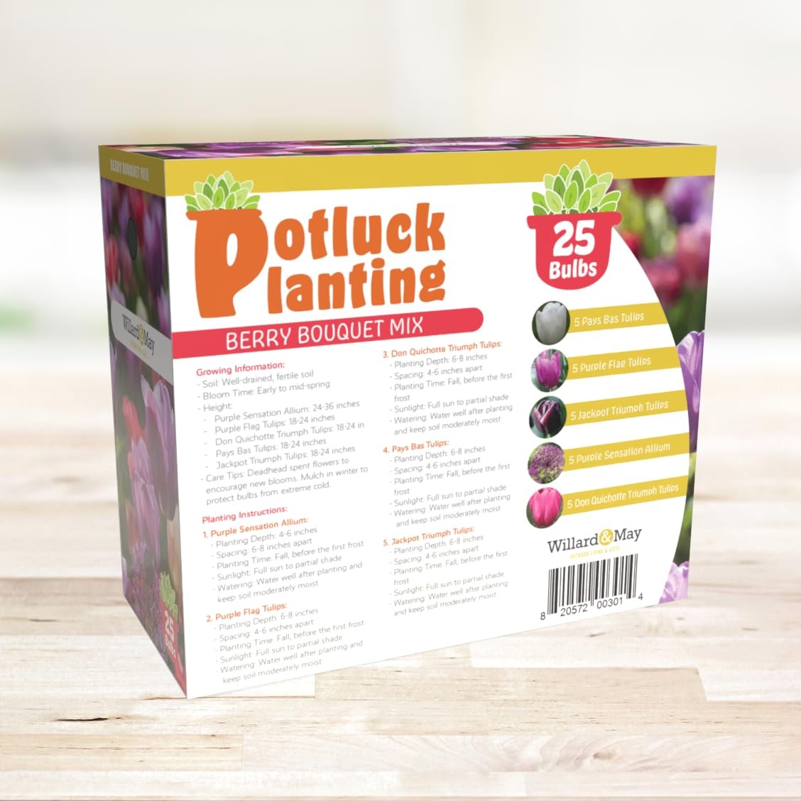All-in-Flower Garden Kit – 25 Flower Bulbs Per Box – Potluck Planting Berry B…
