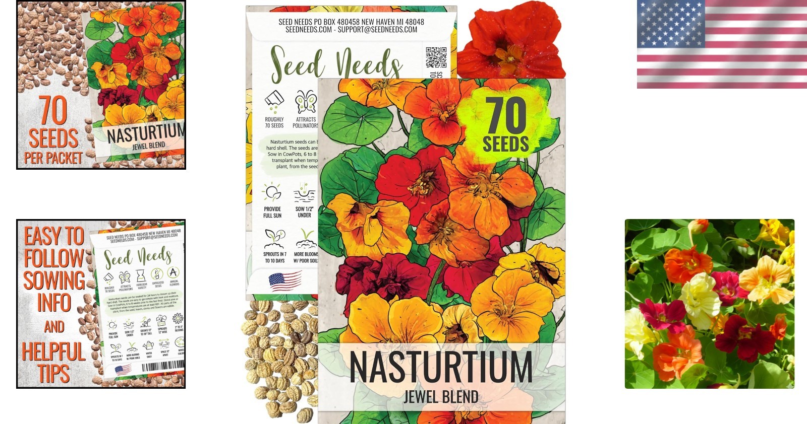 Vibrant Jewel Blend Nasturtium Seeds – Edible, Butterfly-Friendly, 70 Count Pack
