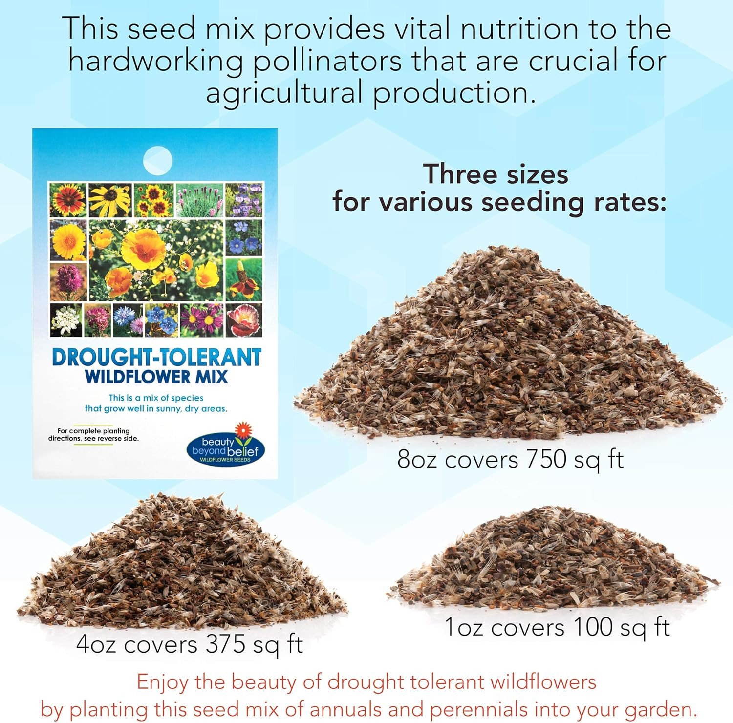 Drought Tolerant Wildflower Seeds – 4Oz, Open-Pollinated Bulk Flower Seed Mix fo