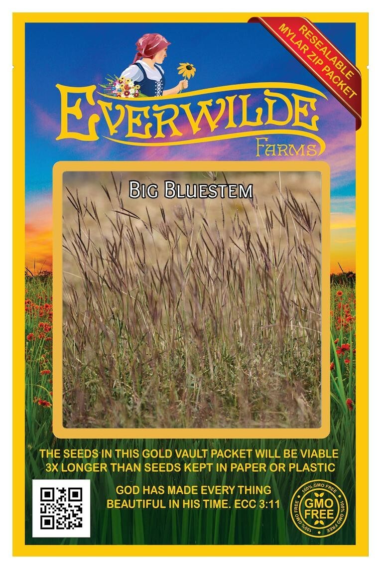 1000 Big Bluestem Native Grass Seeds – Everwilde Farms Mylar Seed Packet