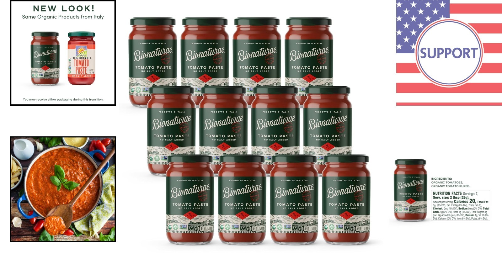 Pure Organic Tomato Paste in Glass Jars – No Added Salt, Made in Italy, 7 Oz