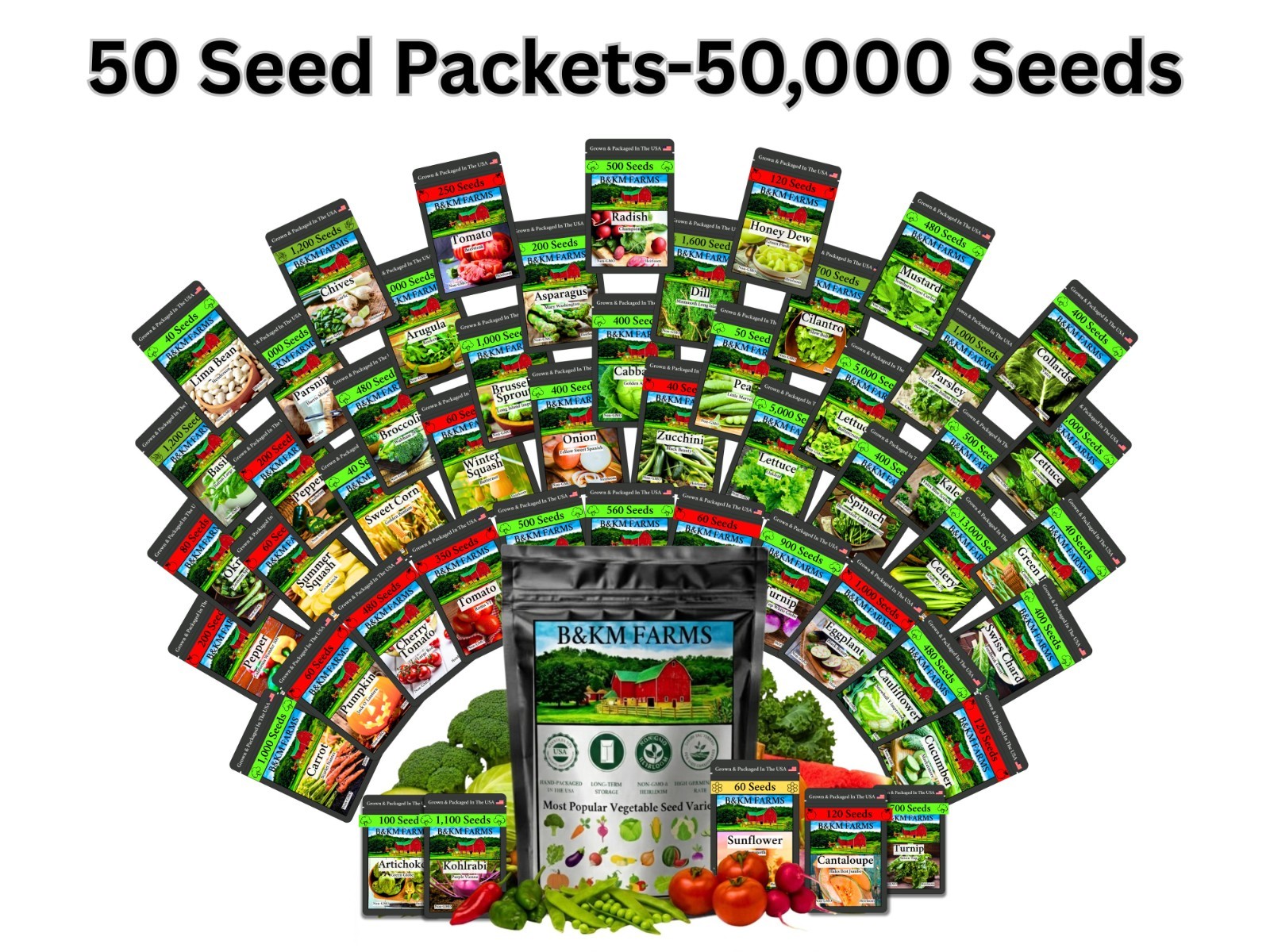 20-50 Variety Heirloom Vegetable Herb Seeds Kit 10000-50000 Bulk Garden Seed Lot