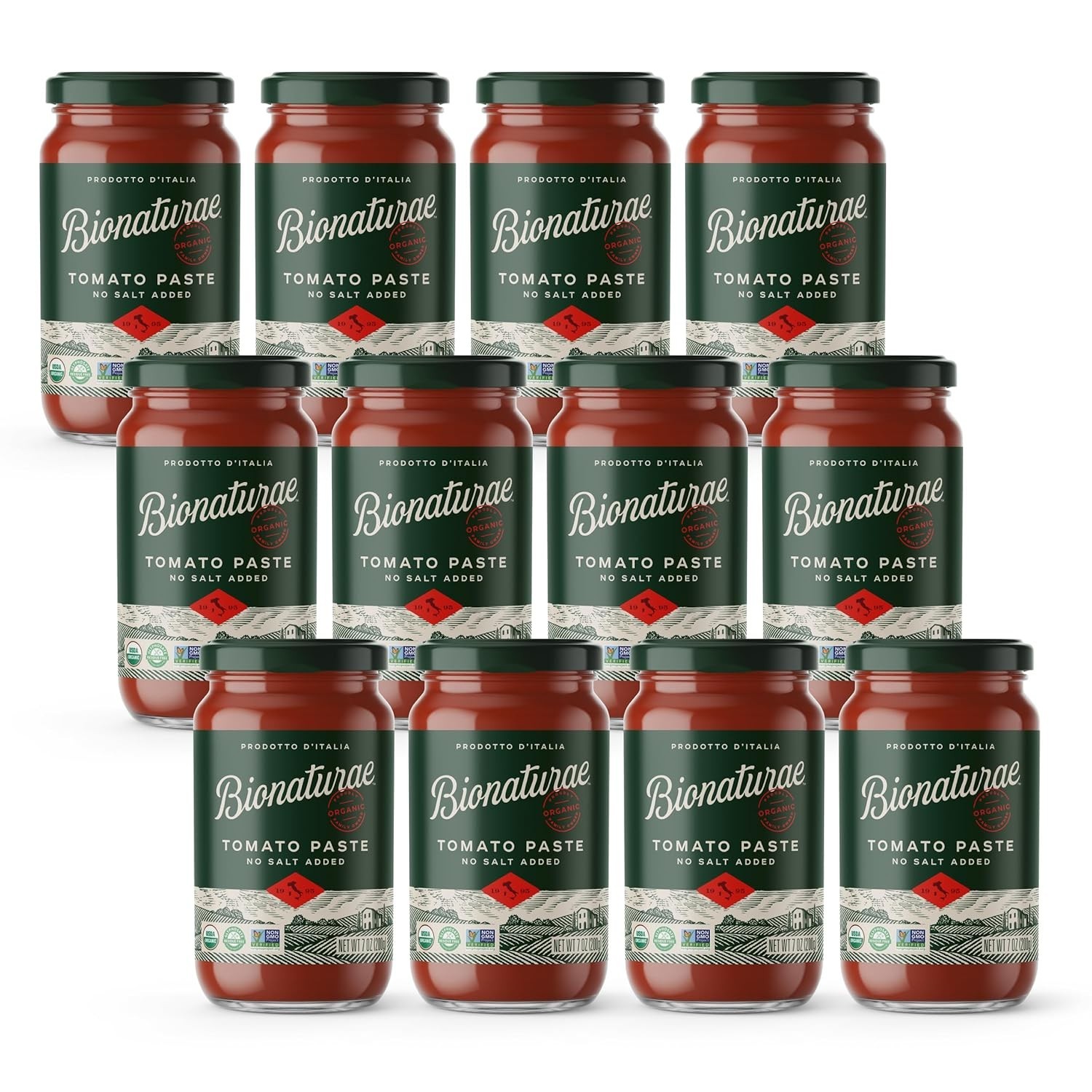 Pure Organic Tomato Paste in Glass Jars – No Added Salt, Made in Italy, 7 Oz