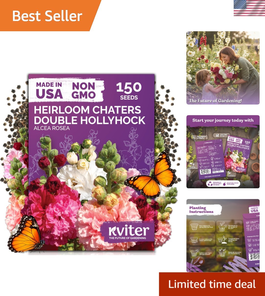 Pollinator Magnet – 150 Chaters Hollyhock Seeds, Vibrant Multi-Color Blooms