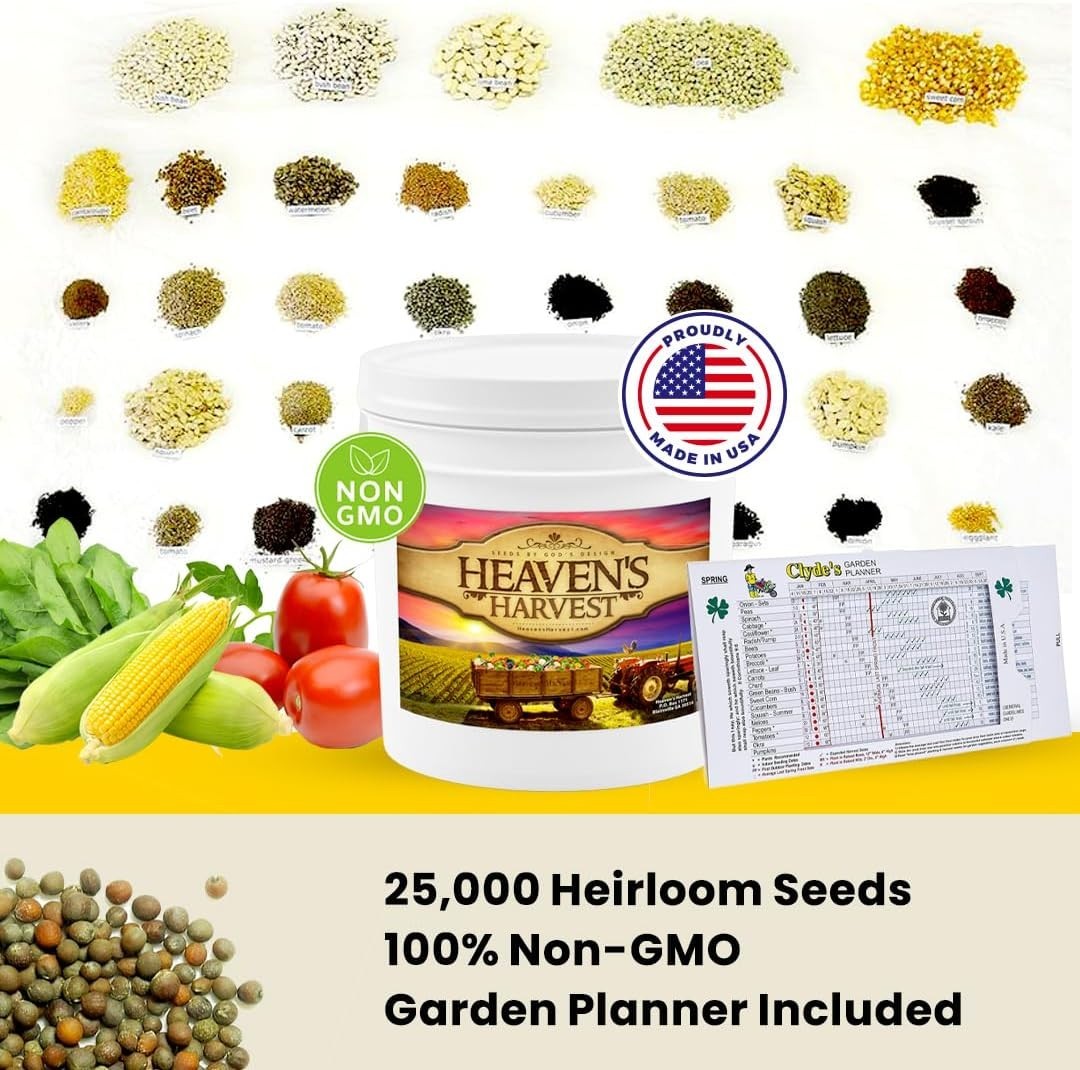Over 25,000 Heirloom Vegetable Seeds – 10- Survival Kit with Bonus Planner
