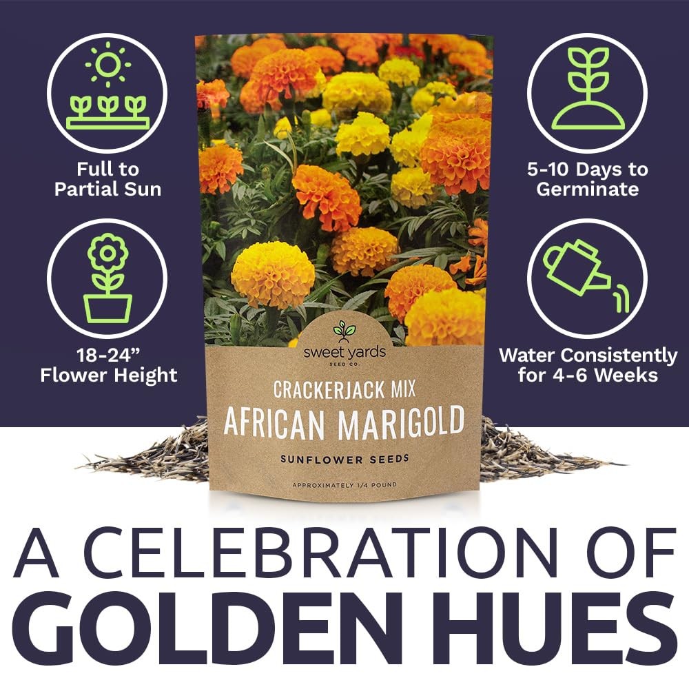 African Marigold Seeds Crackerjack Mix 4 Ounce (Pack of 1), Yellow and Orange