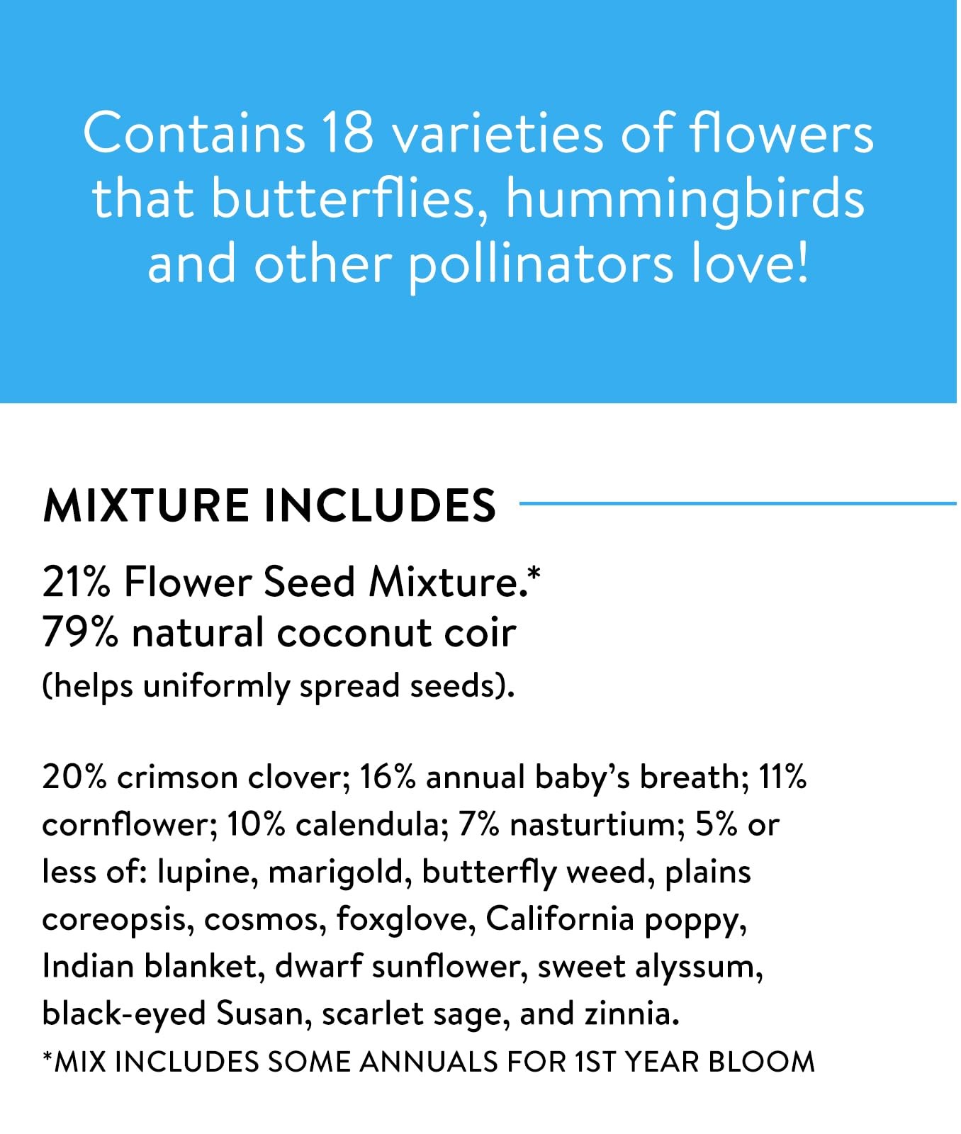 Burpee Wildflower 25,000 Bulk, 1 Bag 18 Varieties of 1 Pack, Hummingbird Mix