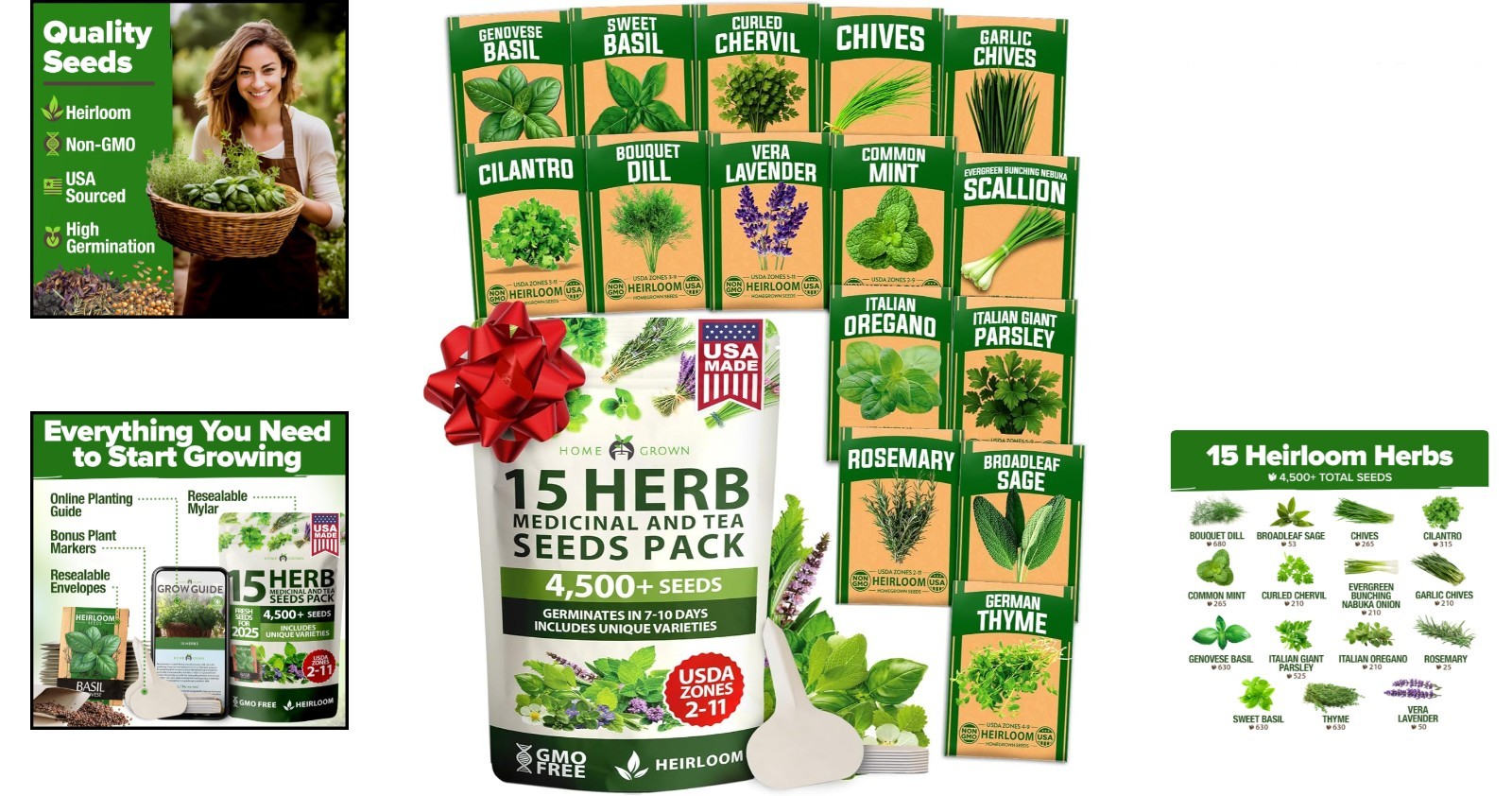 15 Non-GMO Heirloom Herb Seeds – Culinary Variety Pack for Indoor & Outdoor Use