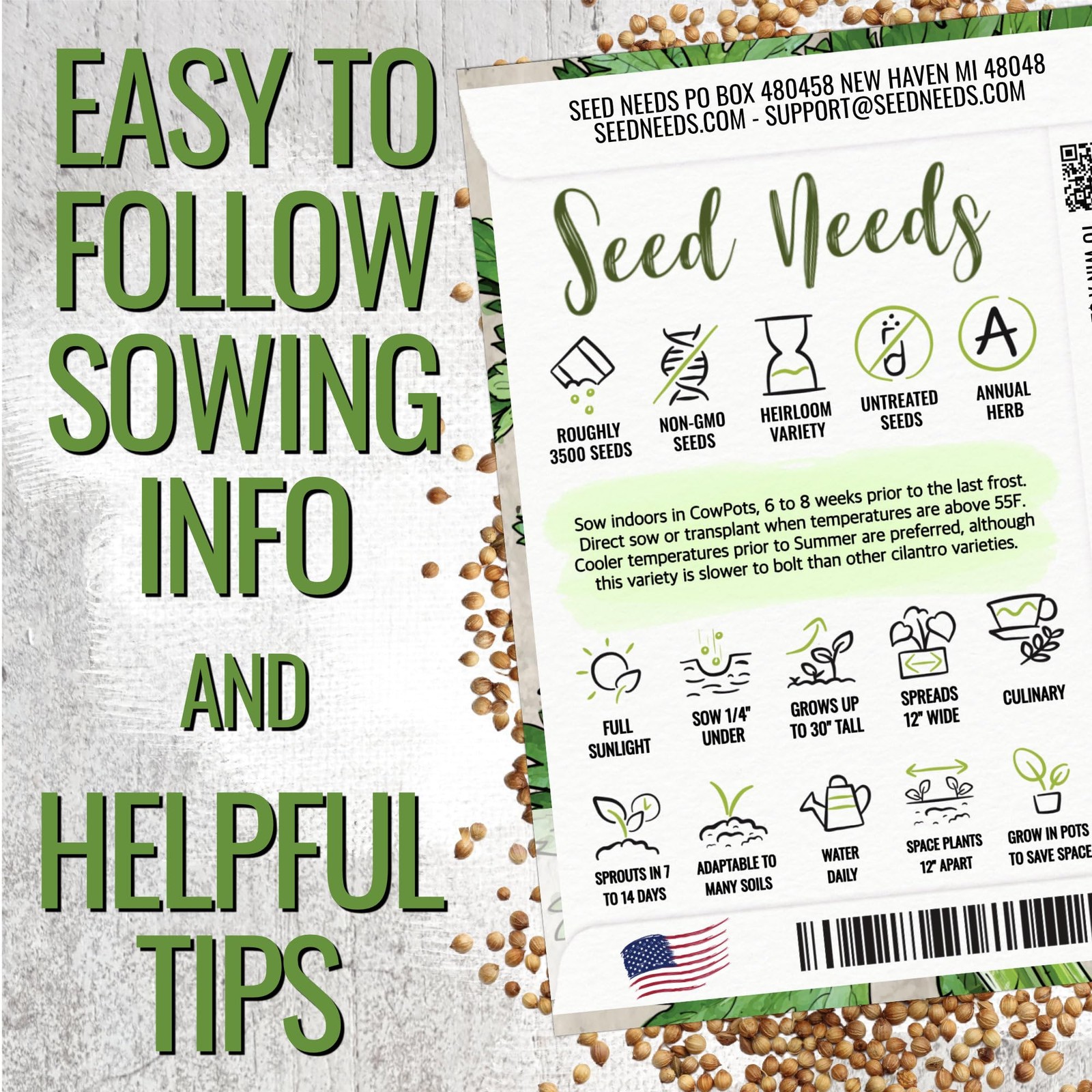 Cilantro Seeds for Planting NonGMO Heirloom Coriander, 1.5 oz Bulk Pack
