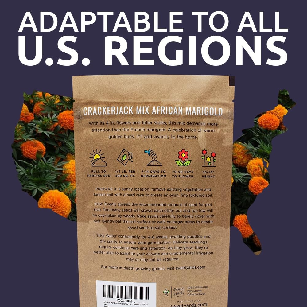 African Marigold Seeds Crackerjack Mix 4 Ounce (Pack of 1), Yellow and Orange