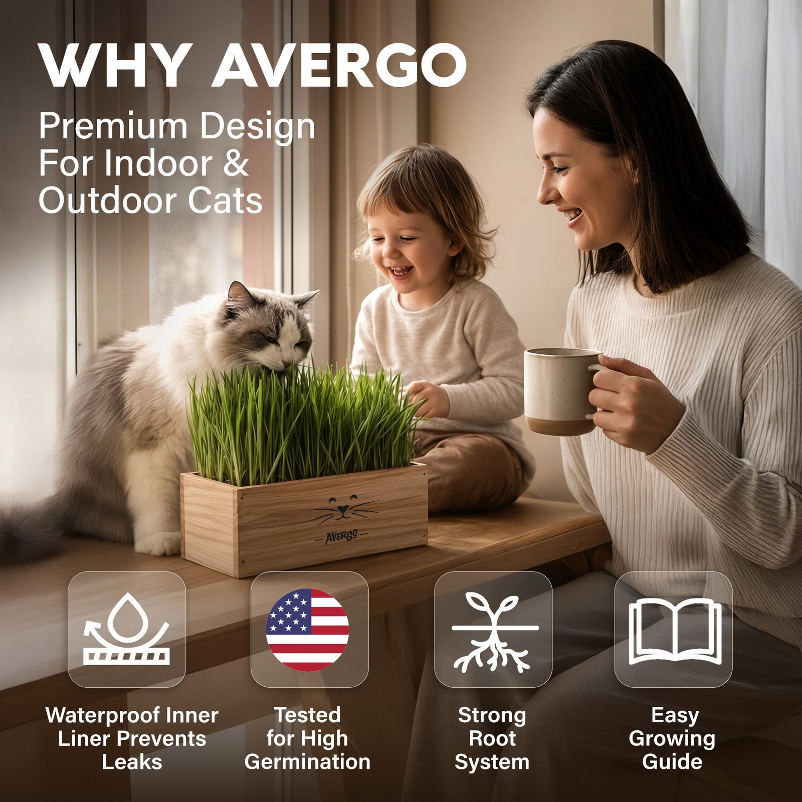 Cat Grass Kit for Indoor Cats – x4 Packets | Cat Grass Seeds with Wooden Plan…