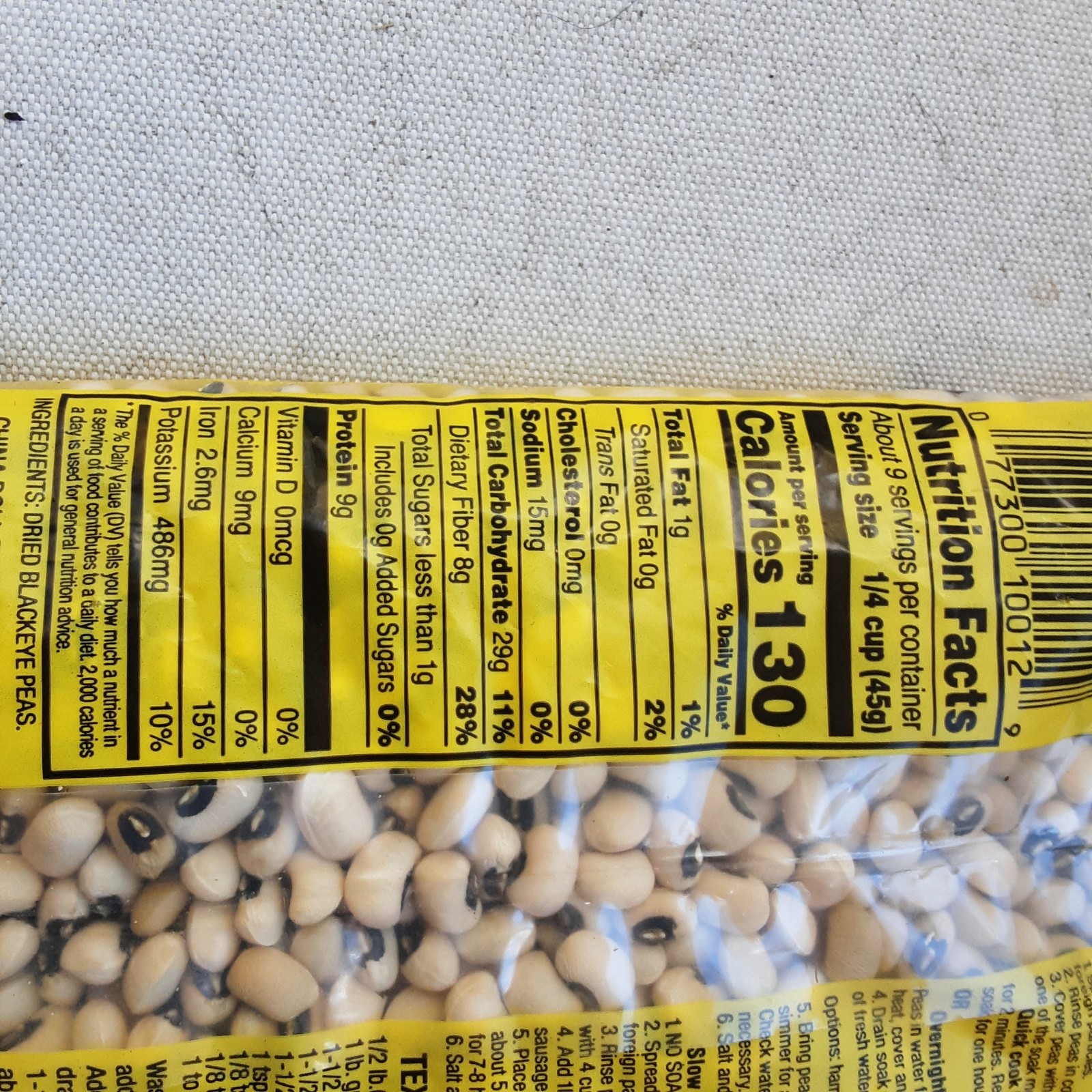 PEAS Dry CHINA DOLL Black Eye Peas NEW ( 2) 12 oz. bags FREE SHIPPING USA GROWN