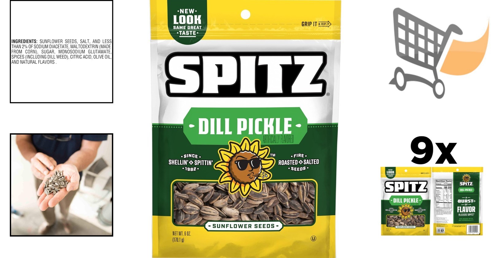 Sunflower Seeds Dill Pickle 6oz Pack of 9 Roasted High-Quality Snack