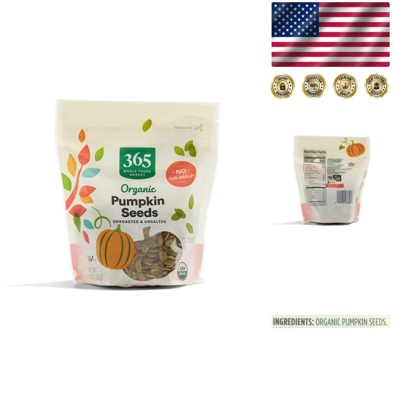 Pure Organic Pumpkin Seeds, 8 Ounces – Nutrient-Rich, Friendly Snack