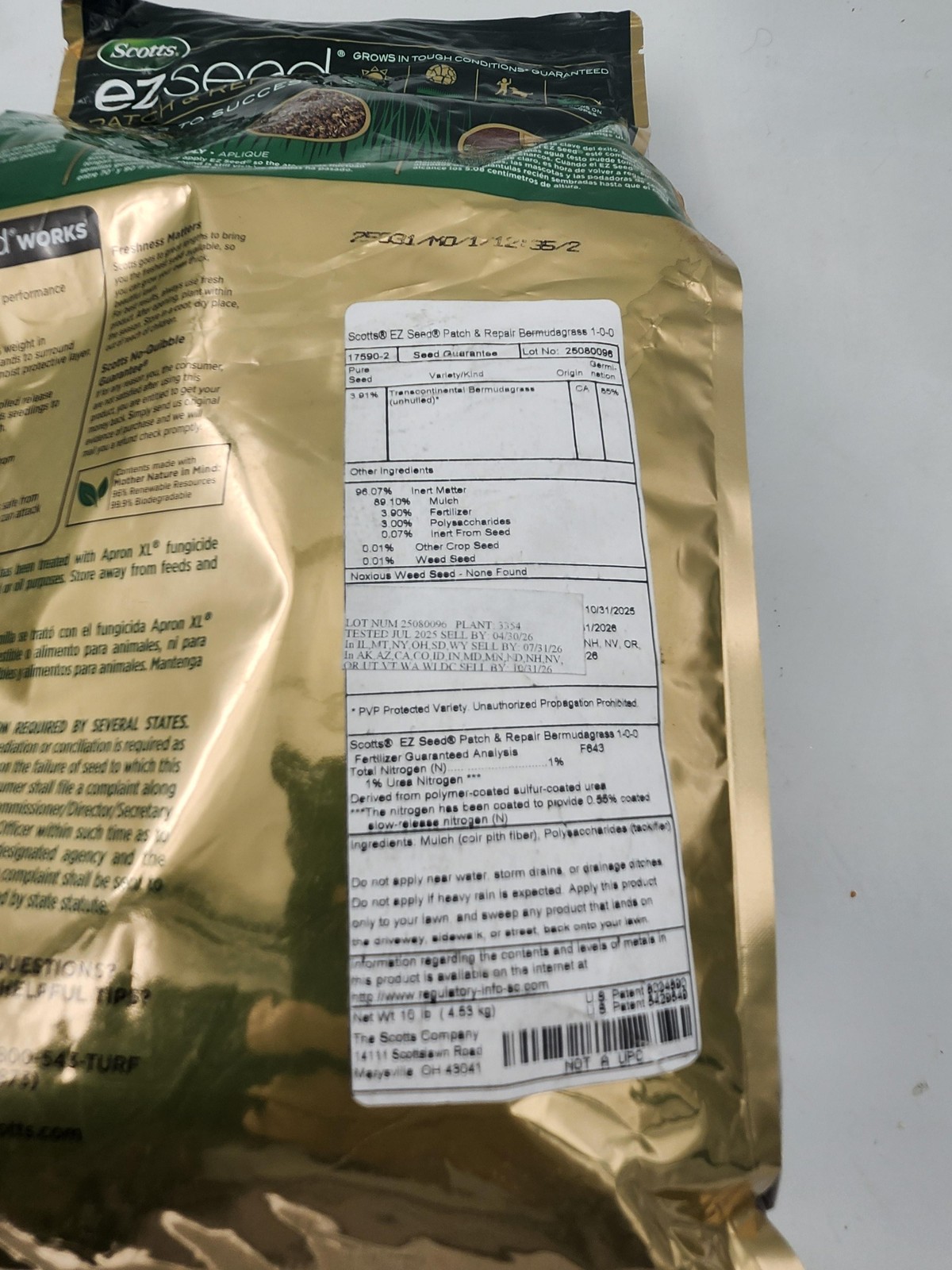 Scotts EZ Seed Patch & Repair Bermudagrass Lawn Grass Seed 10 Lb Gold Bag