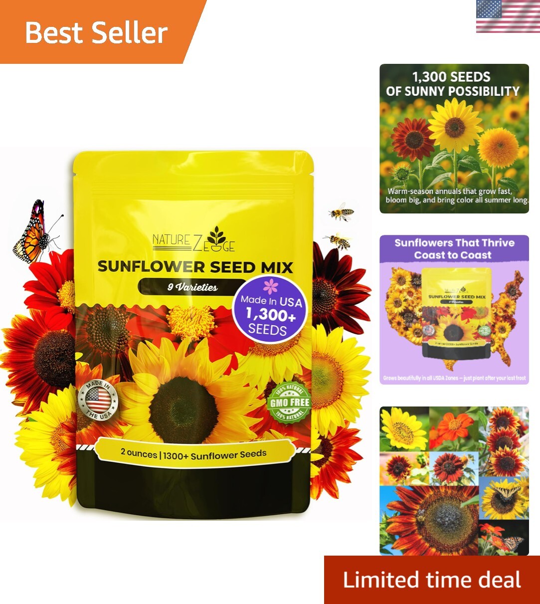 Bulk 1300+ Sunflower Seeds 2oz Packet for Easy Planting – High Germination Rate