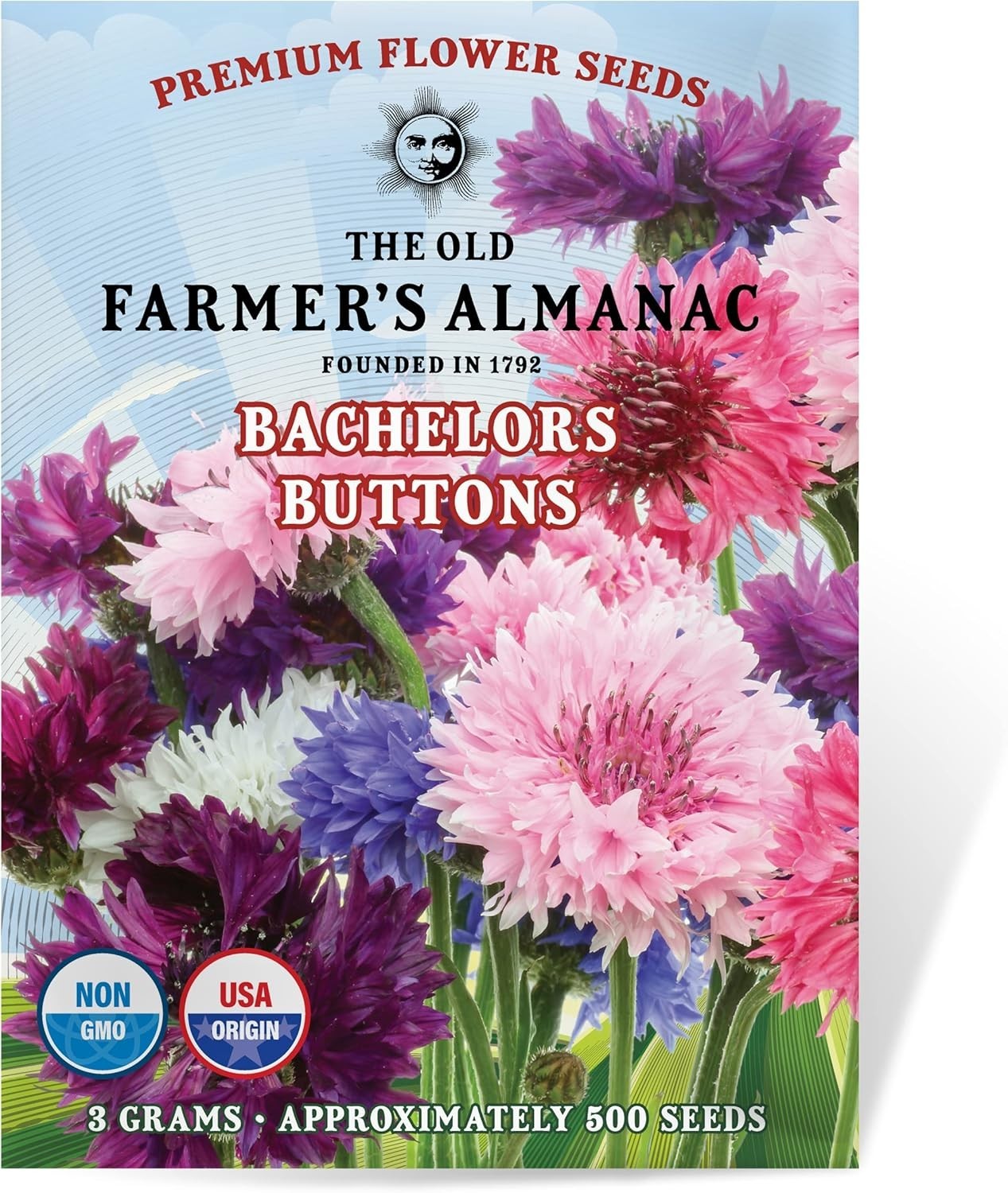 The Old Farmer’s Almanac Bachelors Buttons Seeds – Blue,Pink,Purple,White