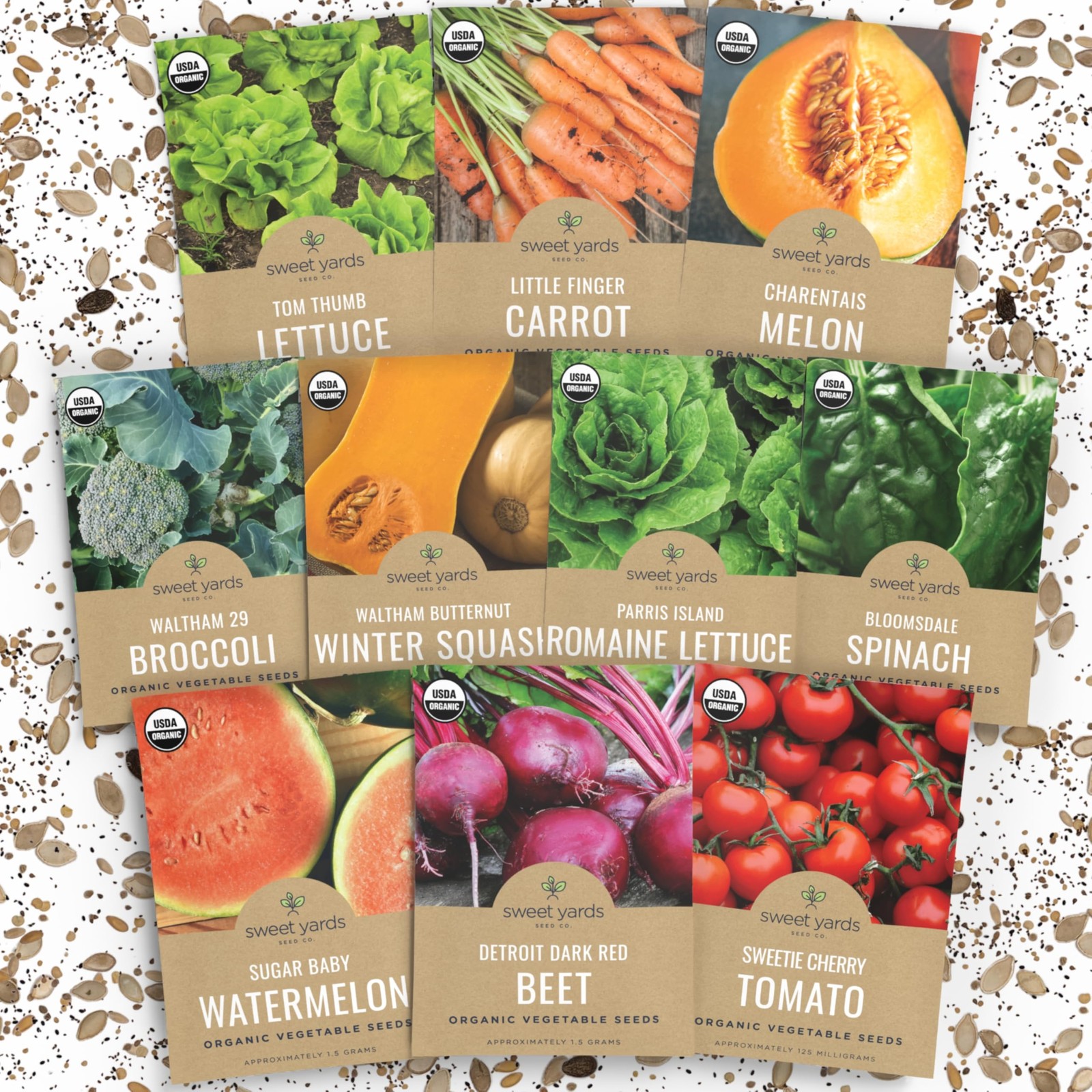 Organic Heirloom Garden Seeds Variety Pack 10 NonGMO Indoor & Outdoor Seeds