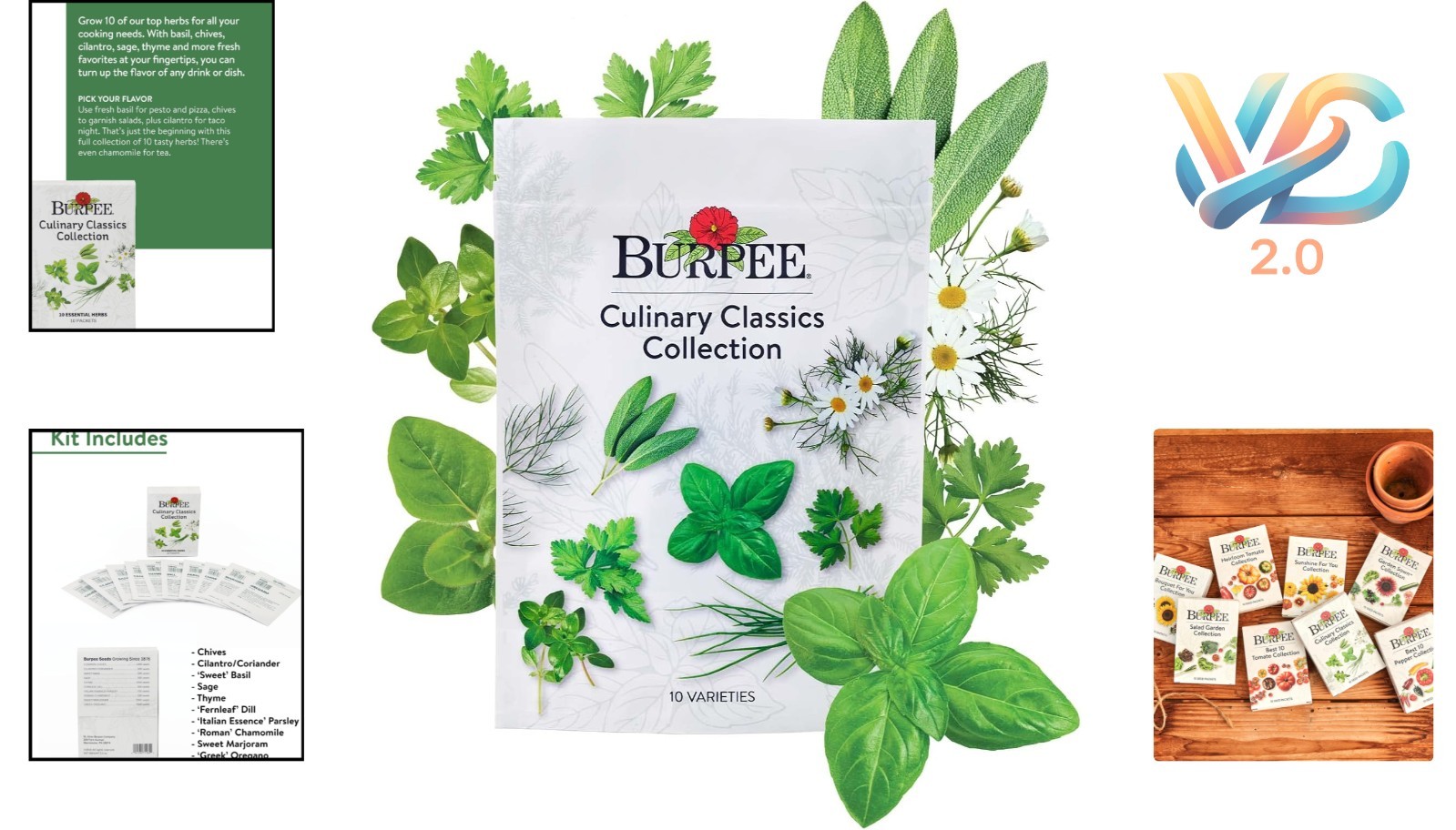 Culinary Classics Herb Collection 10 Pack Non-GMO Seeds Indoor Outdoor Kitche…