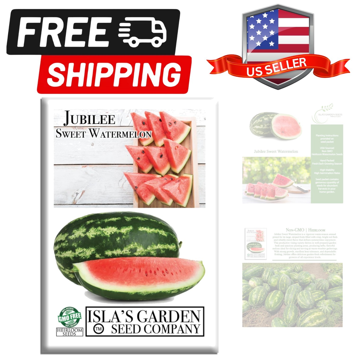 Jubilee Sweet Watermelon Seeds Citrullus lanatus – 50+ Non GMO & Heirloom See…