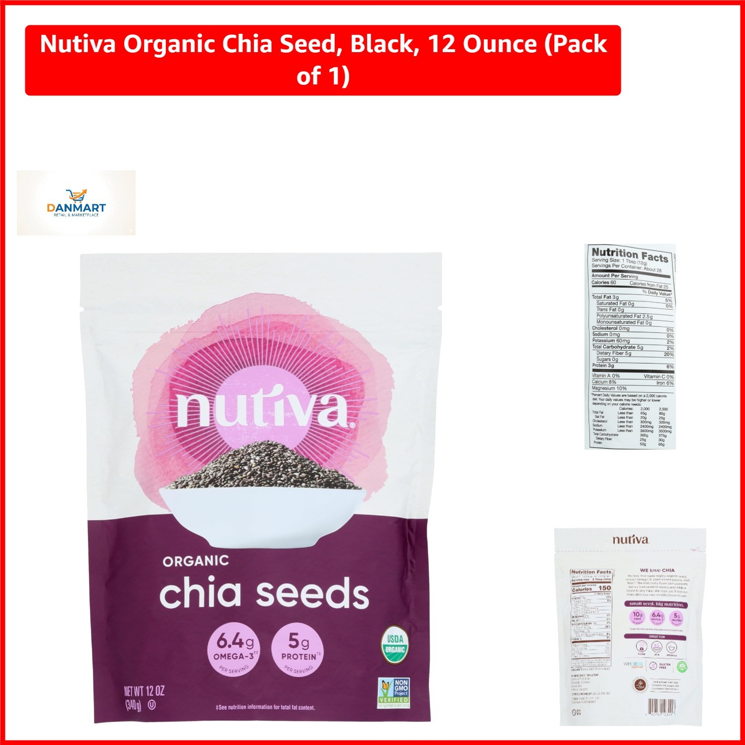 Nutiva Organic Black Chia Seeds – 12 Ounce Superfood for Energy Boost