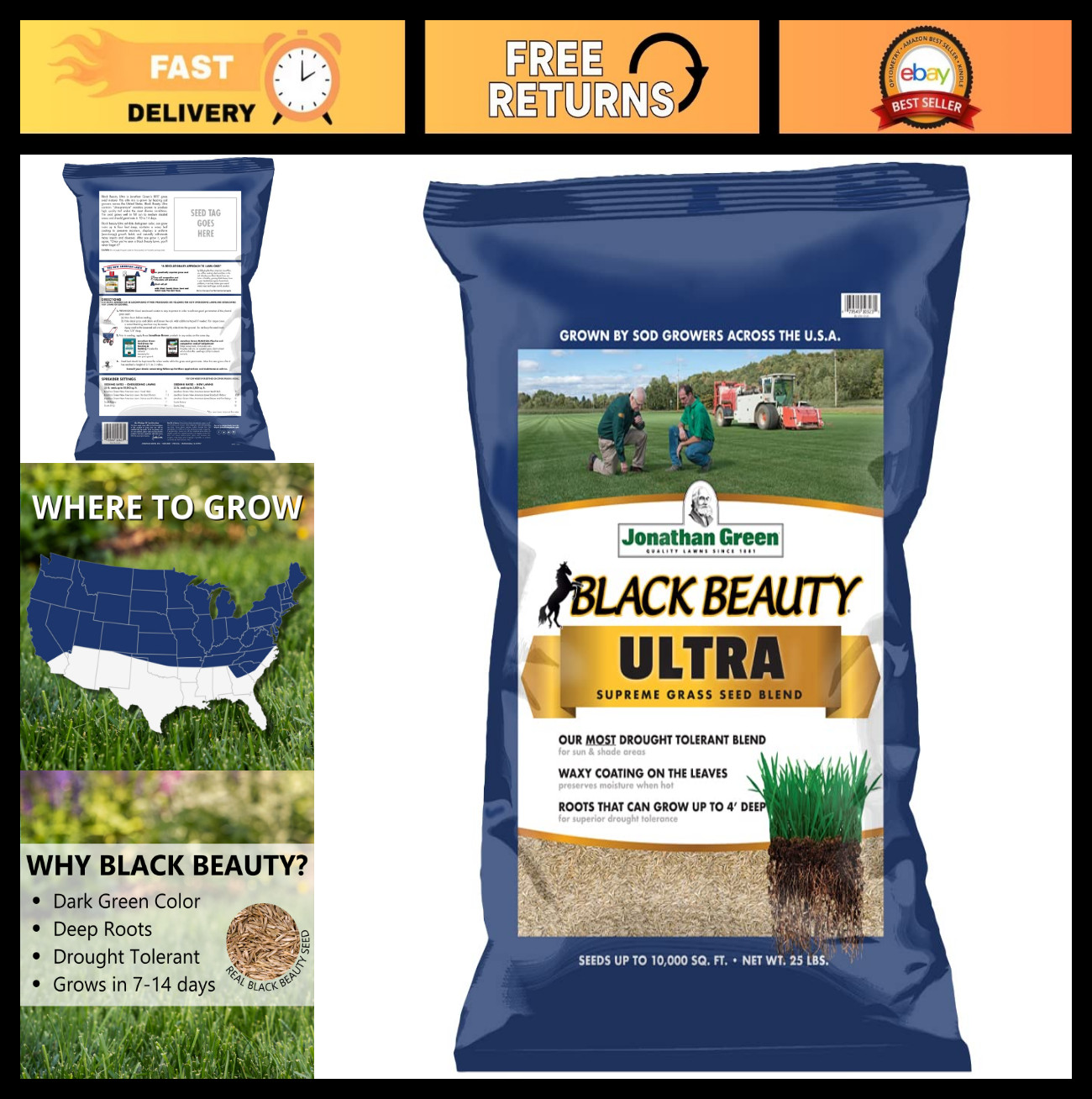 Premium Black Beauty Ultra Grass Seed – Cool Season Lawn Seed, 25 lb Bag