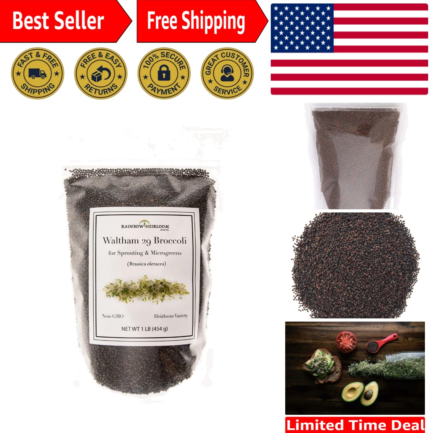 Broccoli Seeds for Sprouting & Microgreens | Waltham 29 Variety | Non GMO & H…