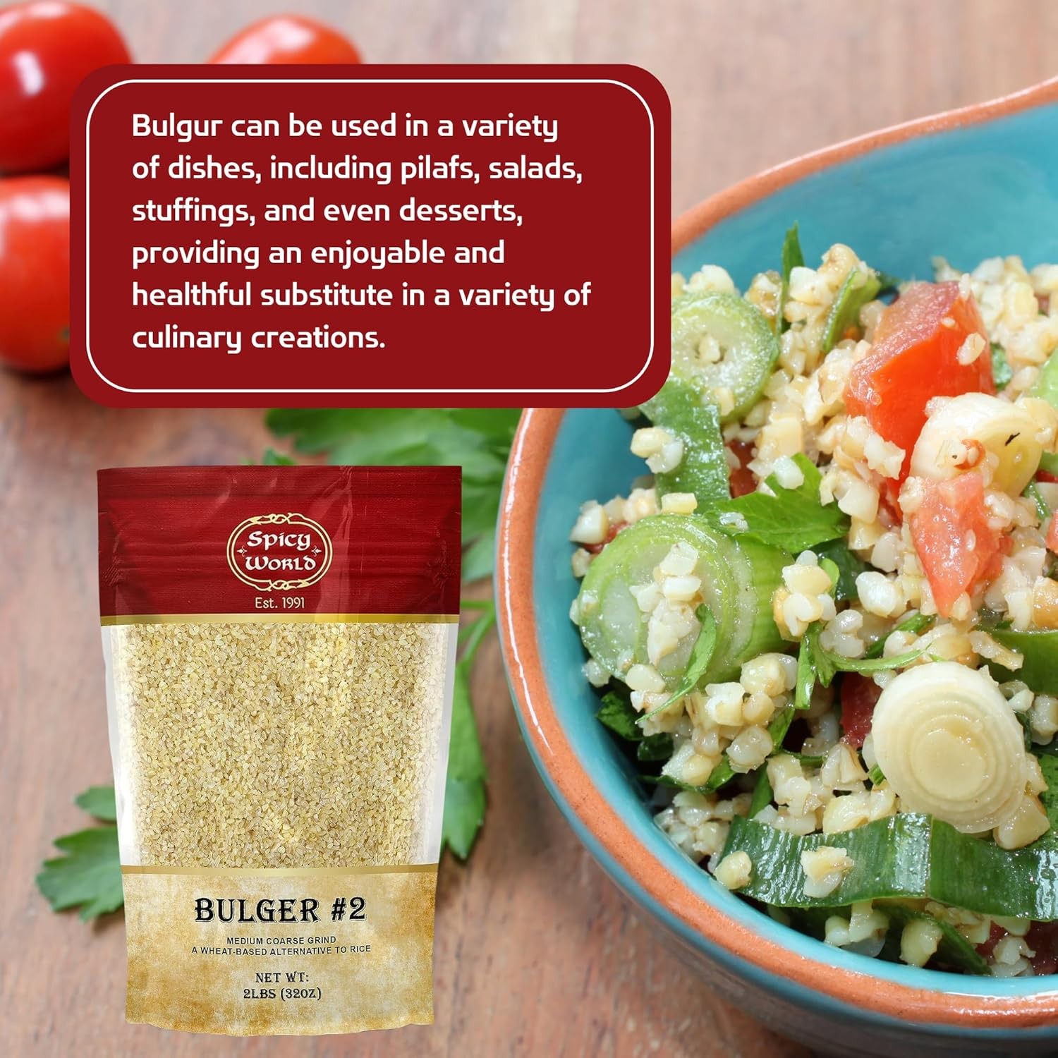 Bulgur Cracked Wheat Medium Coarse #2, 2 LB Bag (32oz) | 2 Pound (Pack of 1)
