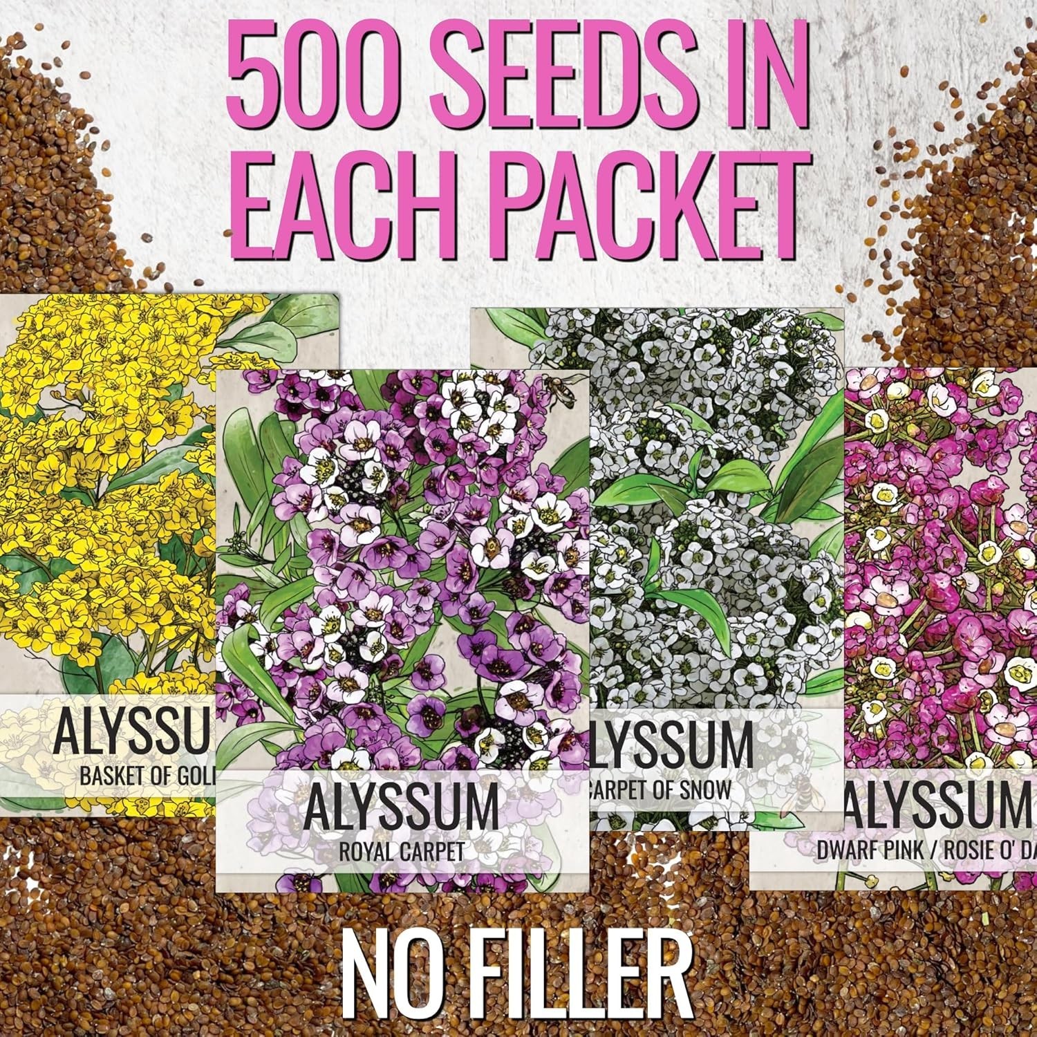 Seed Needs Alyssum Seeds – Collection Variety Pack Includes 4 Packets
