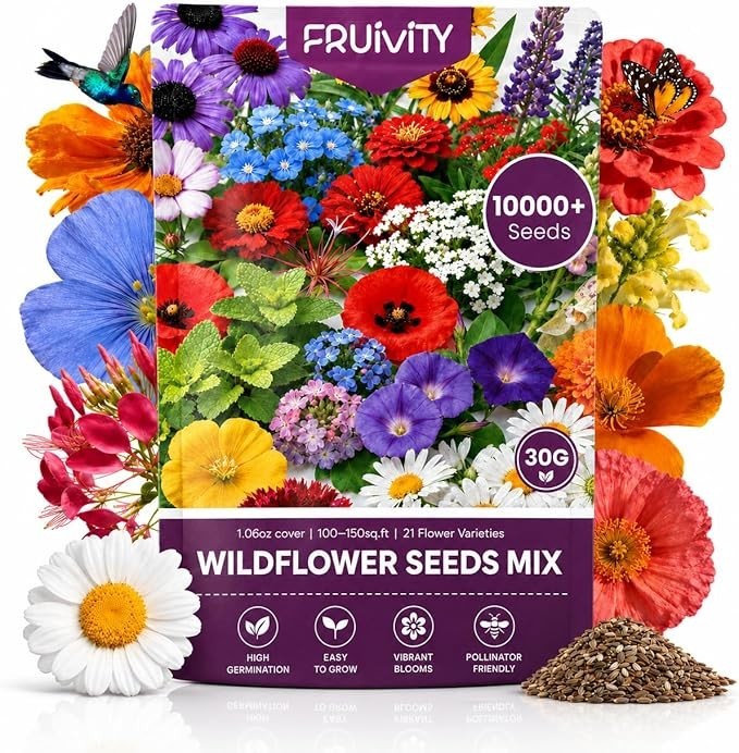 Wildflower Seeds Bulk 10000+, 1.06oz 21 Variety Perennial Mix, Multicolor