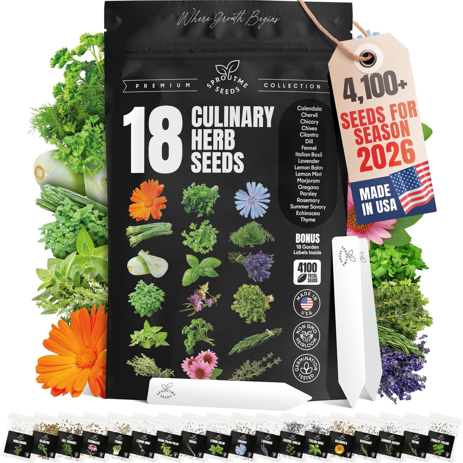 Culinary Herb Seeds Variety Pack – Basil, Cilantro, Parsley, Oregano, Rosemar…