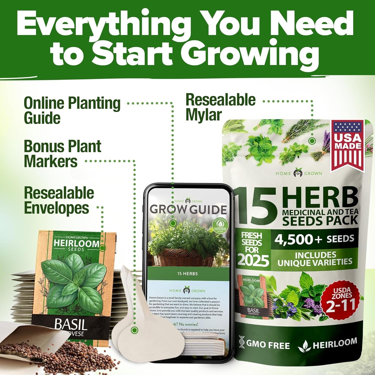 15 Non-GMO Heirloom Herb Seeds – Culinary Variety Pack for Indoor & Outdoor Use