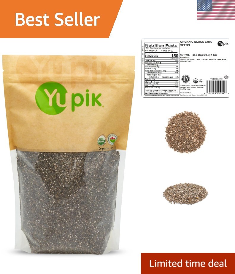 2.2 lb Organic Black Chia Seeds – Kosher, GMO-Free, Perfect for Healthy Recipes