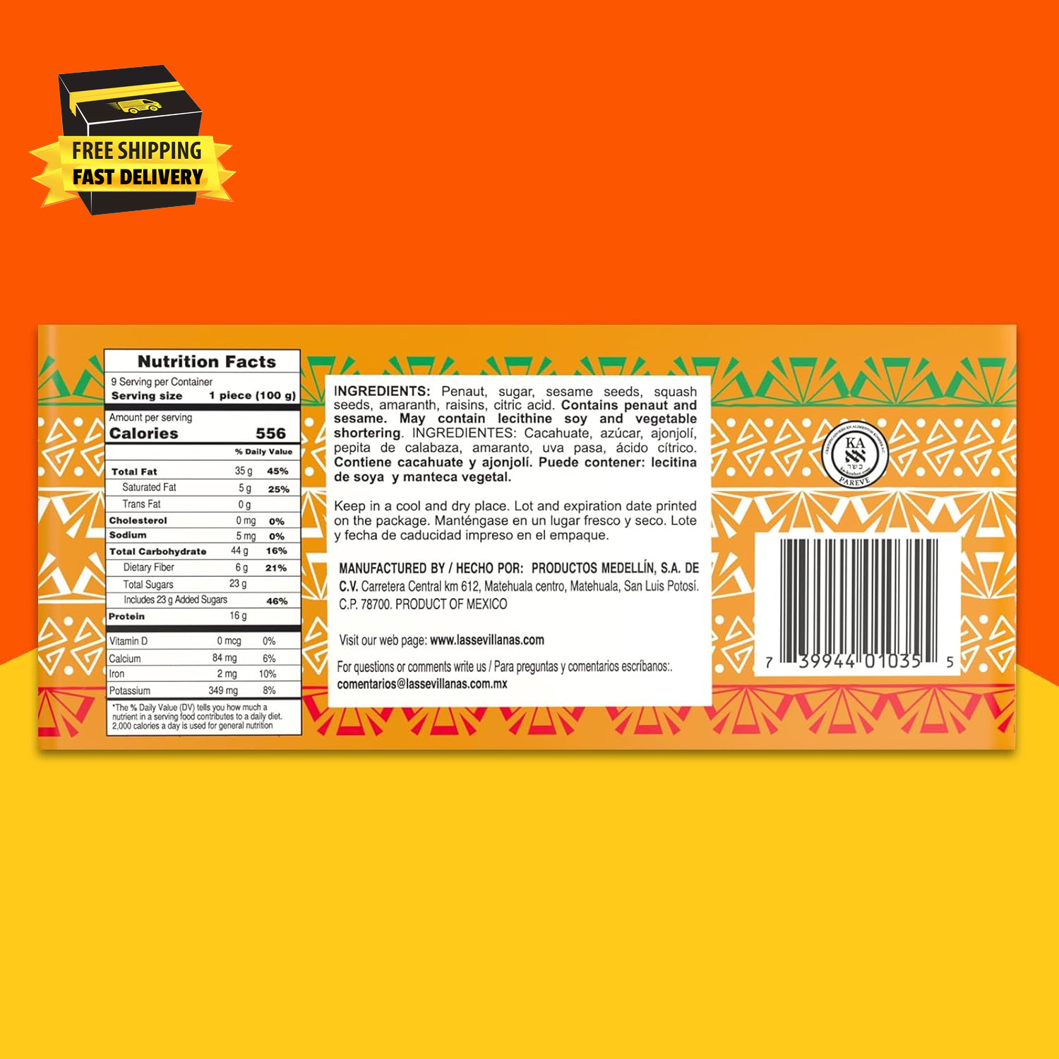 Palanqueta Mixta – Peanut and Mixed Seeds Bar, Traditional Mexican Candy, Crunch
