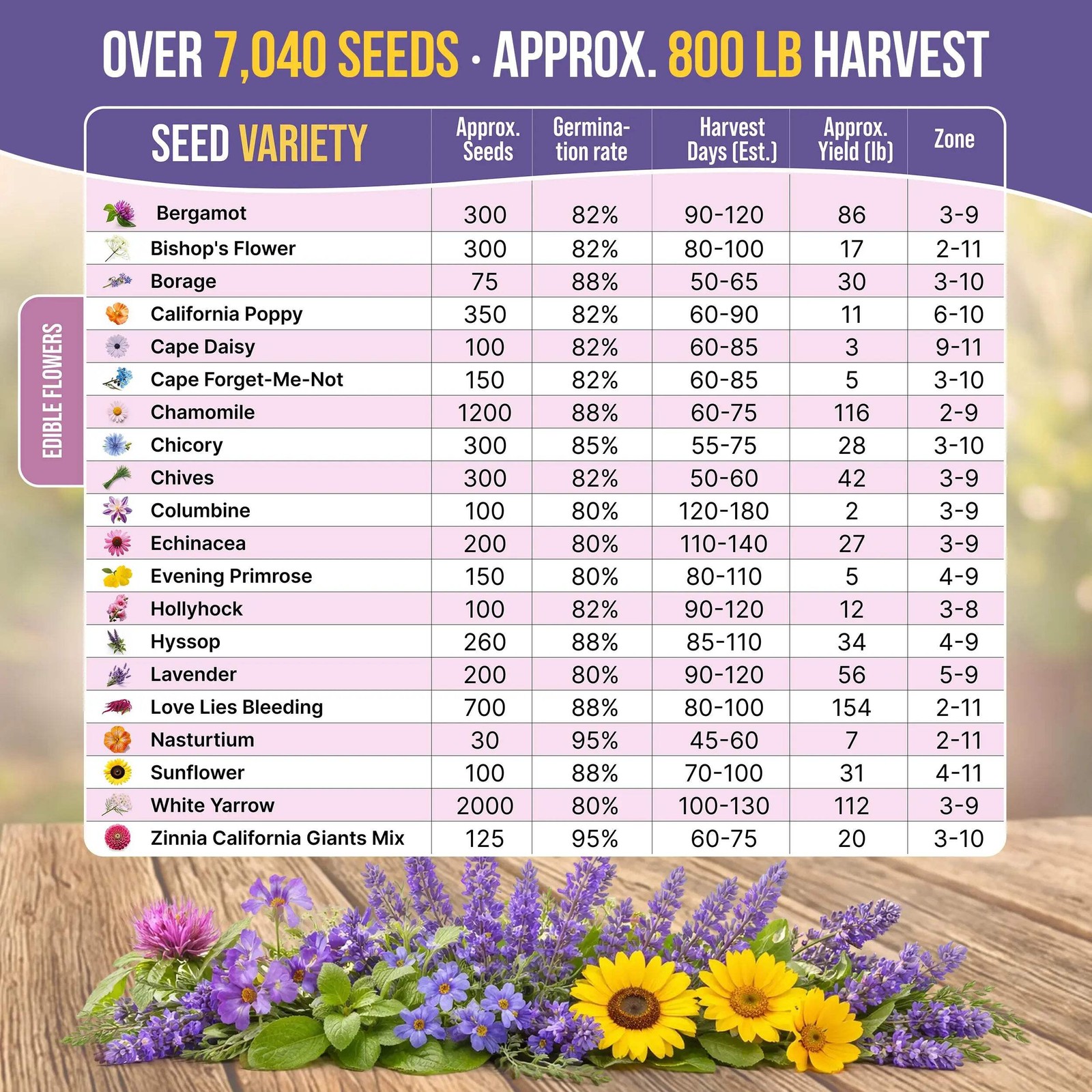 Edible Flower Seeds Variety Pack