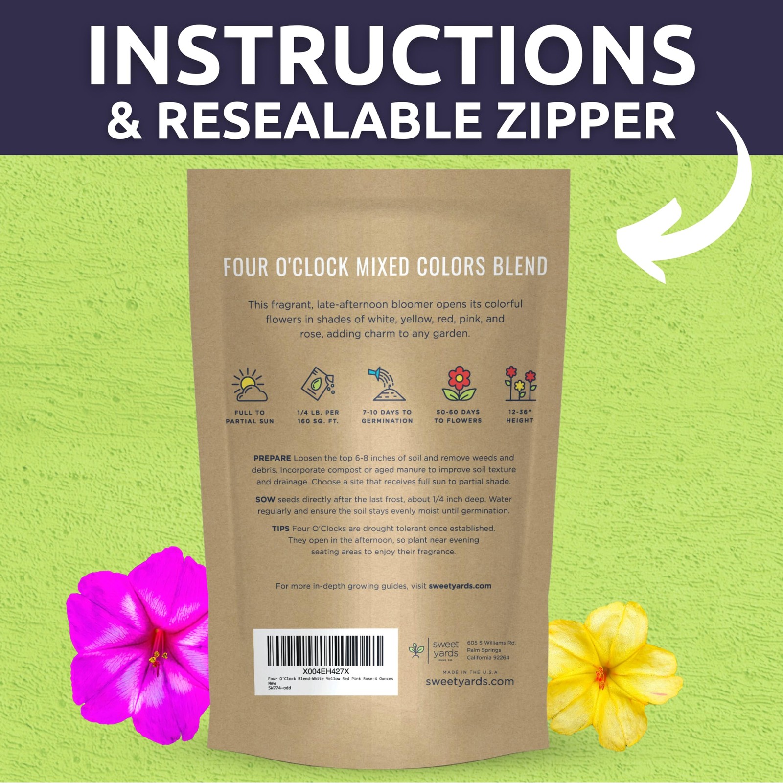 Four O’Clock Mixed Colors Blend – Bulk 1/4 Pound Pouch – 1,250 Flower Seeds f…
