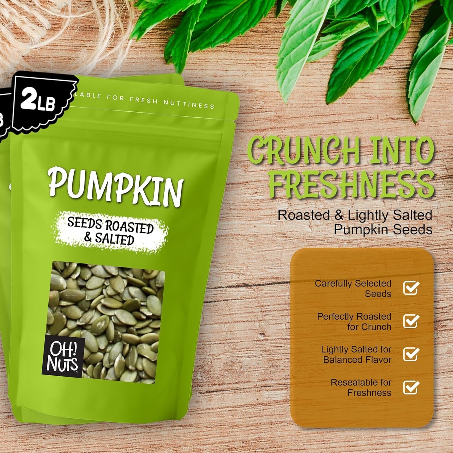 Kosher Certified Pumpkin Seeds – 2 lb No Shell Pepitas
