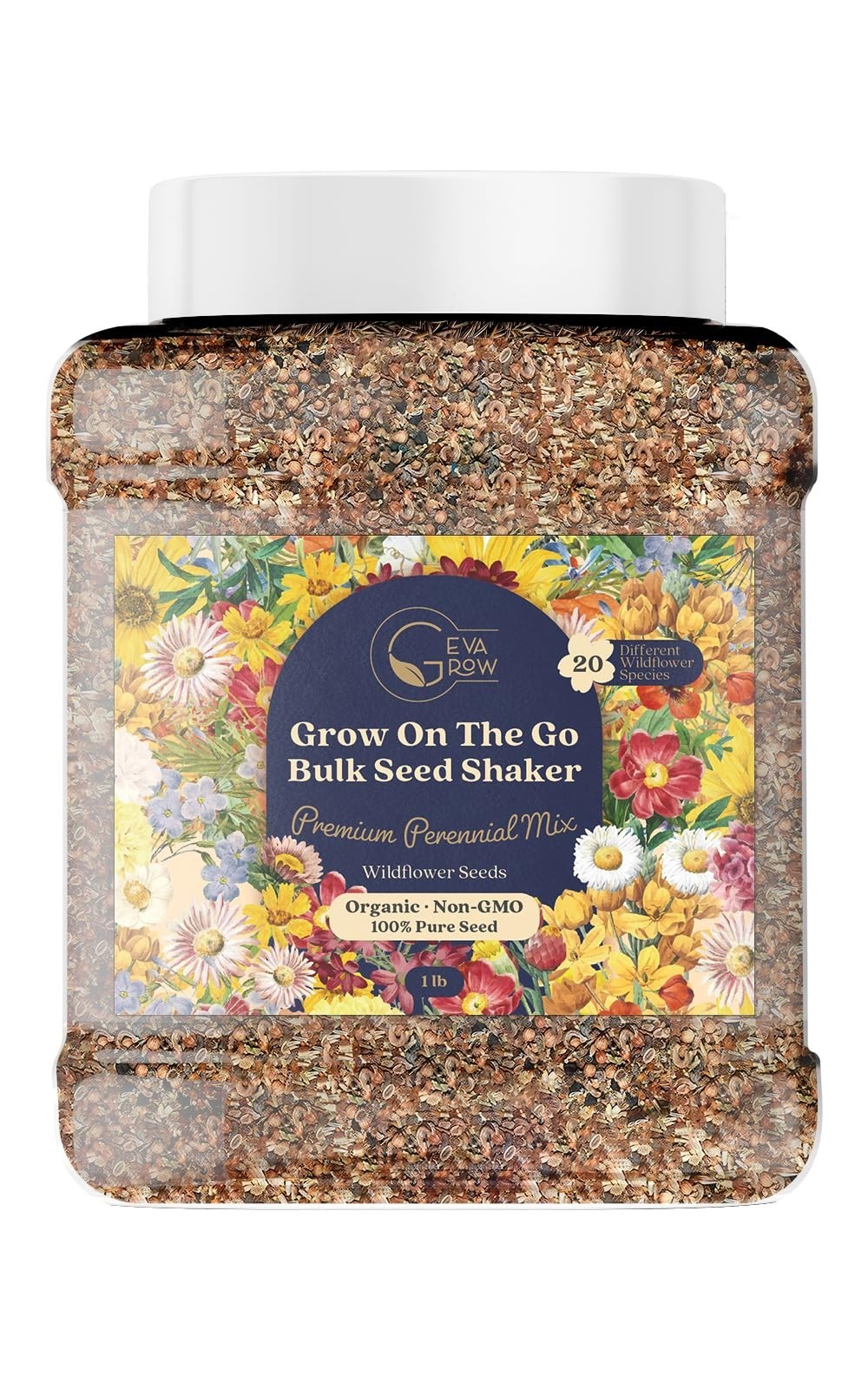 Bulk Wildflower Seed Shaker – 900,000+ Perennial Flower Seeds Mix, 1 lb Tub