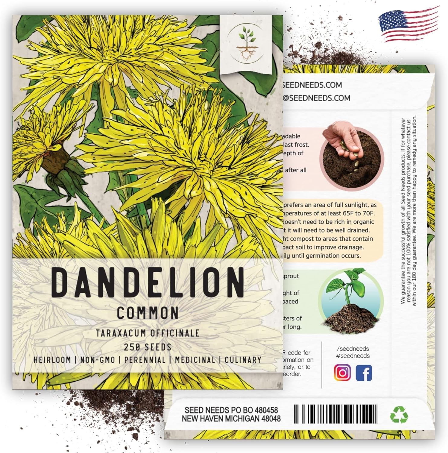 Dandelion Seeds for Planting – Heirloom, Non-GMO & Pet-Friendly Greens – 1 Pack