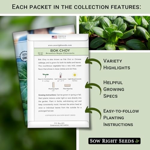 – Asian Greens Seed Collection for Planting – Includes Thai Basil, Bok Choy,
