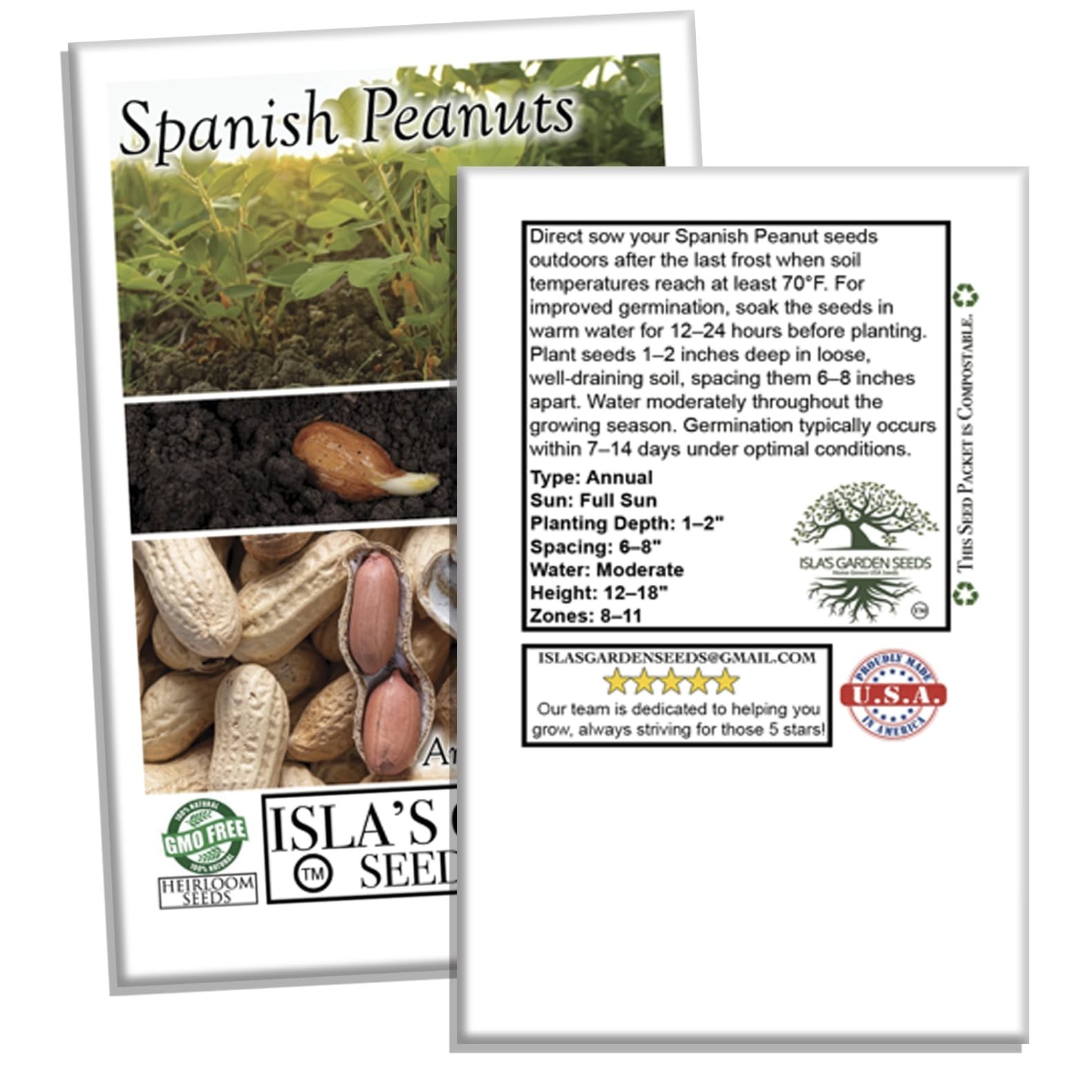 Non-GMO Spanish Peanut Seeds – 20 Heirloom, Early-Maturing, Bold Flavor for Roas