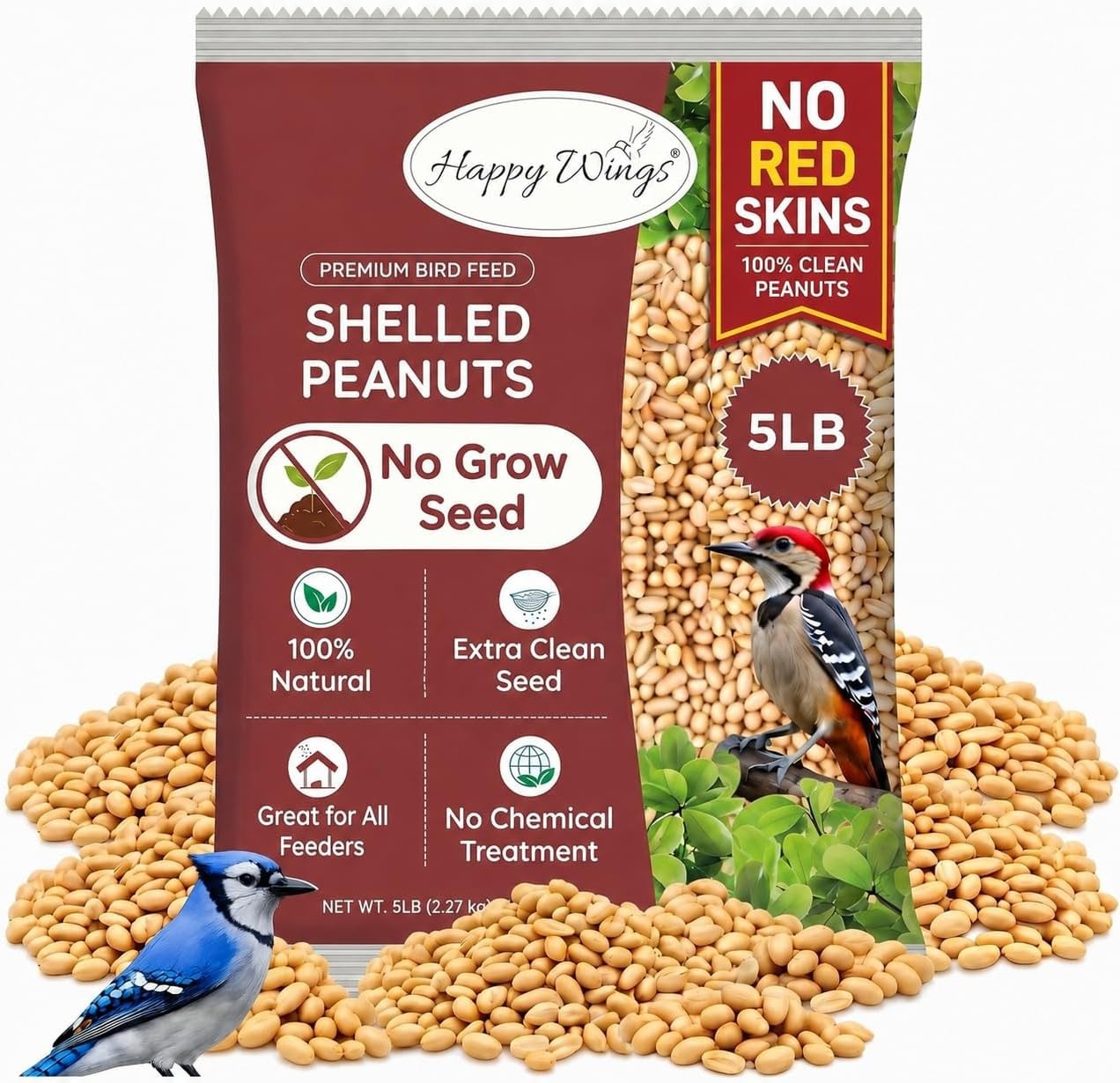 Happy Wings Shelled Peanuts Seeds Wild Bird Food – 5 Pounds I No Grow Seed I …