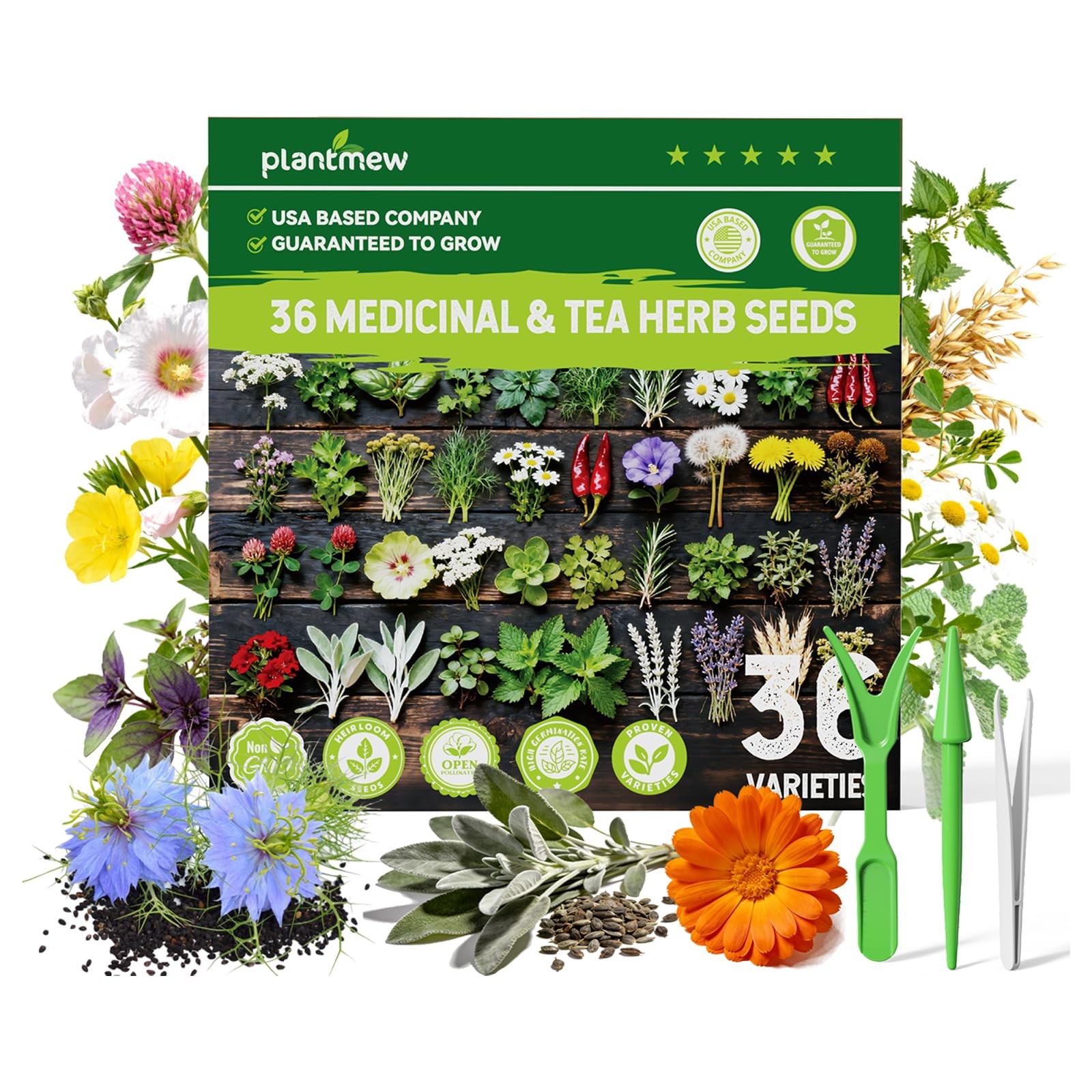 Medicinal Herb Seeds Variety Pack – 36 Heirloom Non-GMO Herbal Tea Garden See…