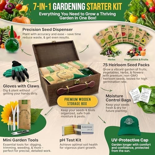 Vegetable Seeds Variety Pack 75 Non GMO Heirloom Garden Starter Kit with Tools