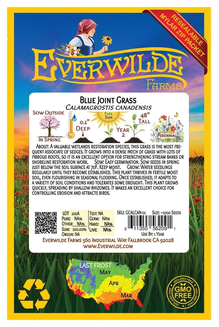 1000 Blue Joint Grass Native Grass Seeds – Everwilde Farms Mylar Seed Packet