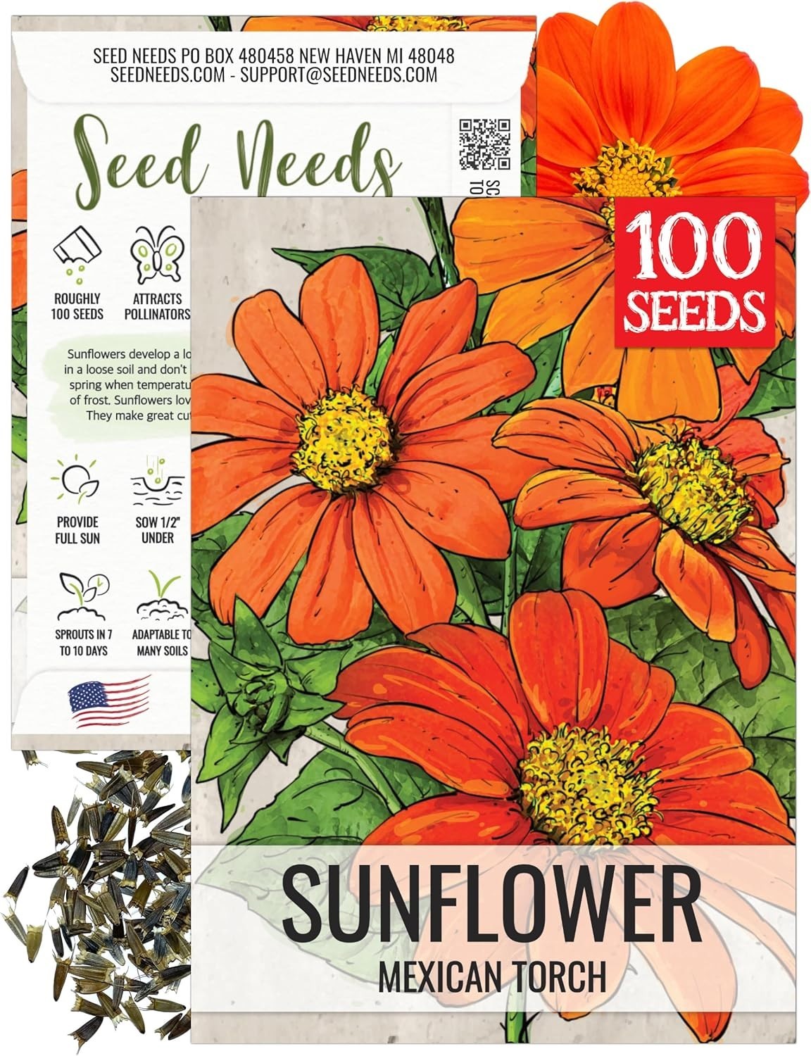 Mexican Sunflower Seeds – Heirloom Tithonia for Butterfly Gardens – 1 Pack