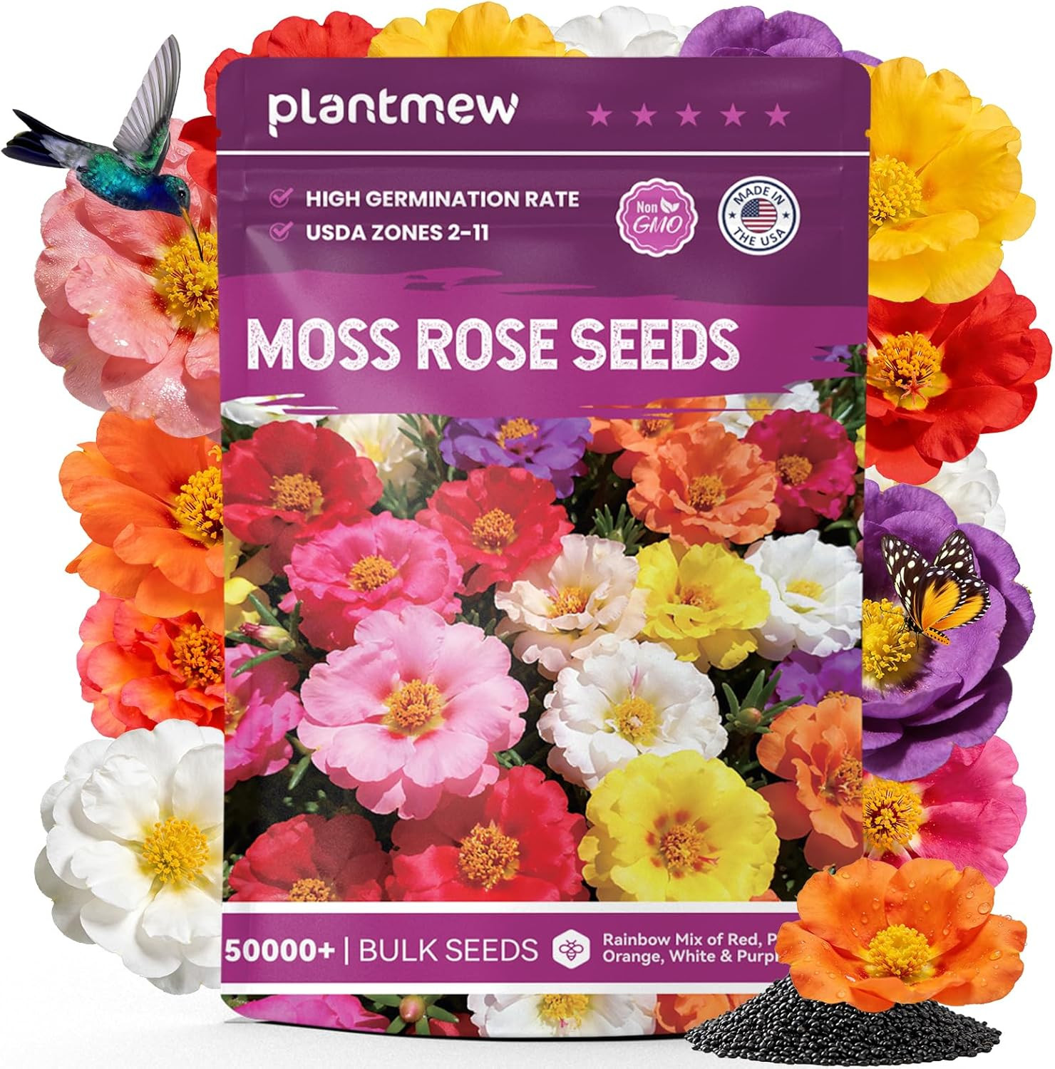 Moss Rose Seeds Bulk Pack – 50,000+ Non-Gmo Heirloom Portulaca Seeds for Plantin
