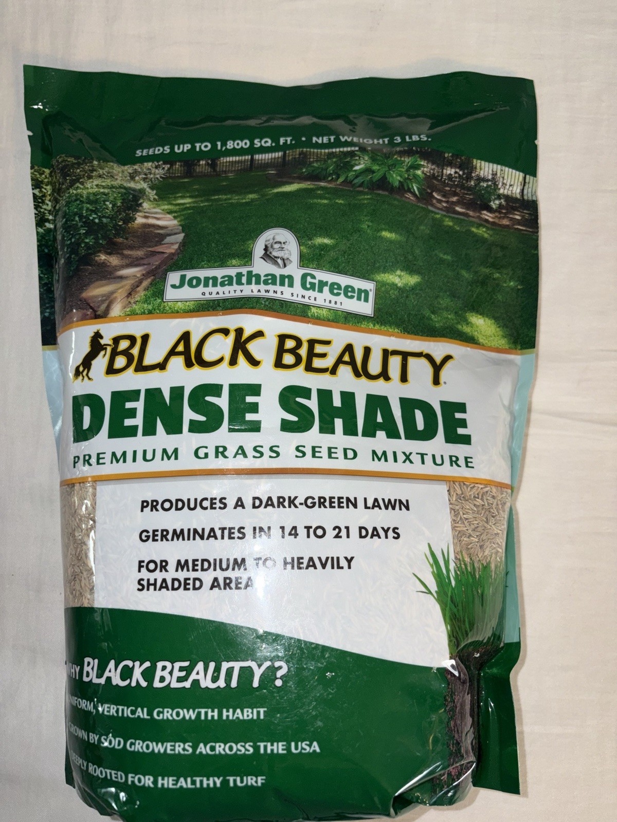 Jonathan Green Grass Seed Mixture Black Beauty Dense Shade New Bag 3 Lbs Premium