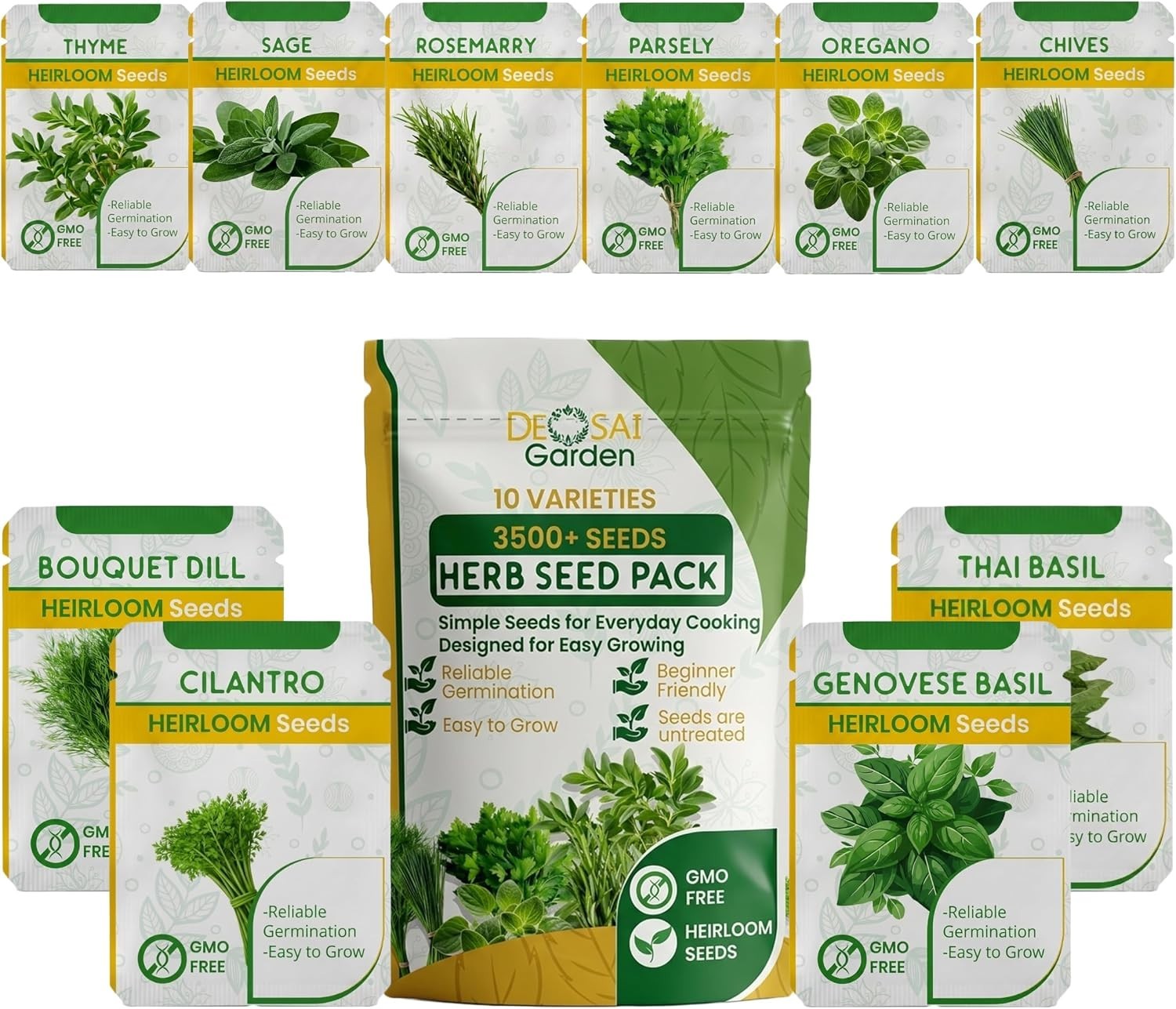 10-Piece Heirloom Herb Seeds Pack: Perfect for -Round Indoor Cooking Delight