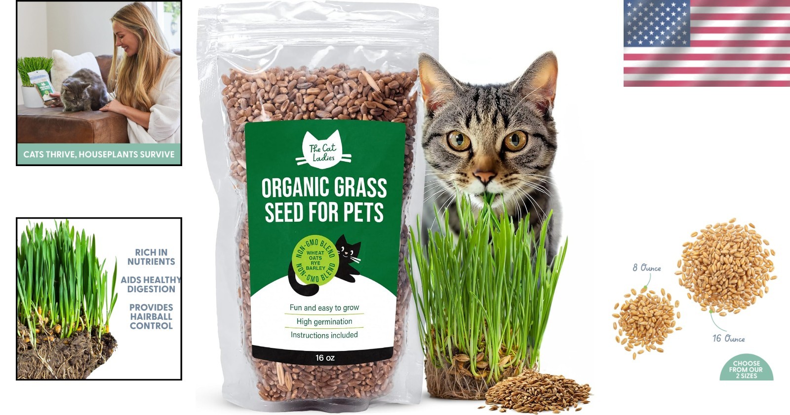 Pet-Friendly Organic Cat Grass Seeds – Grow Fresh Treats -Round 16oz